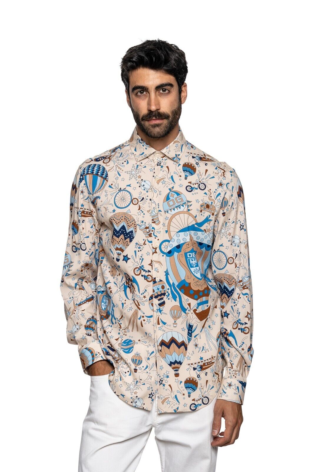 1600$ MAISON OGIER by ITALO FERRETTI Shirt Beige 100% Silk Crèpe Size L BIJAN
