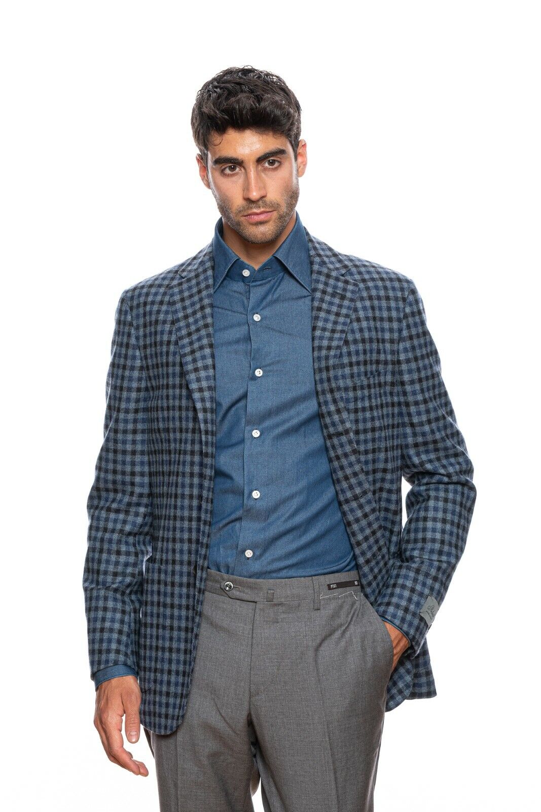 $2025 BELVEST Blue Wool Cashmere Check Jacket 40 US / 50 EU Drop 6R  F/W 2018