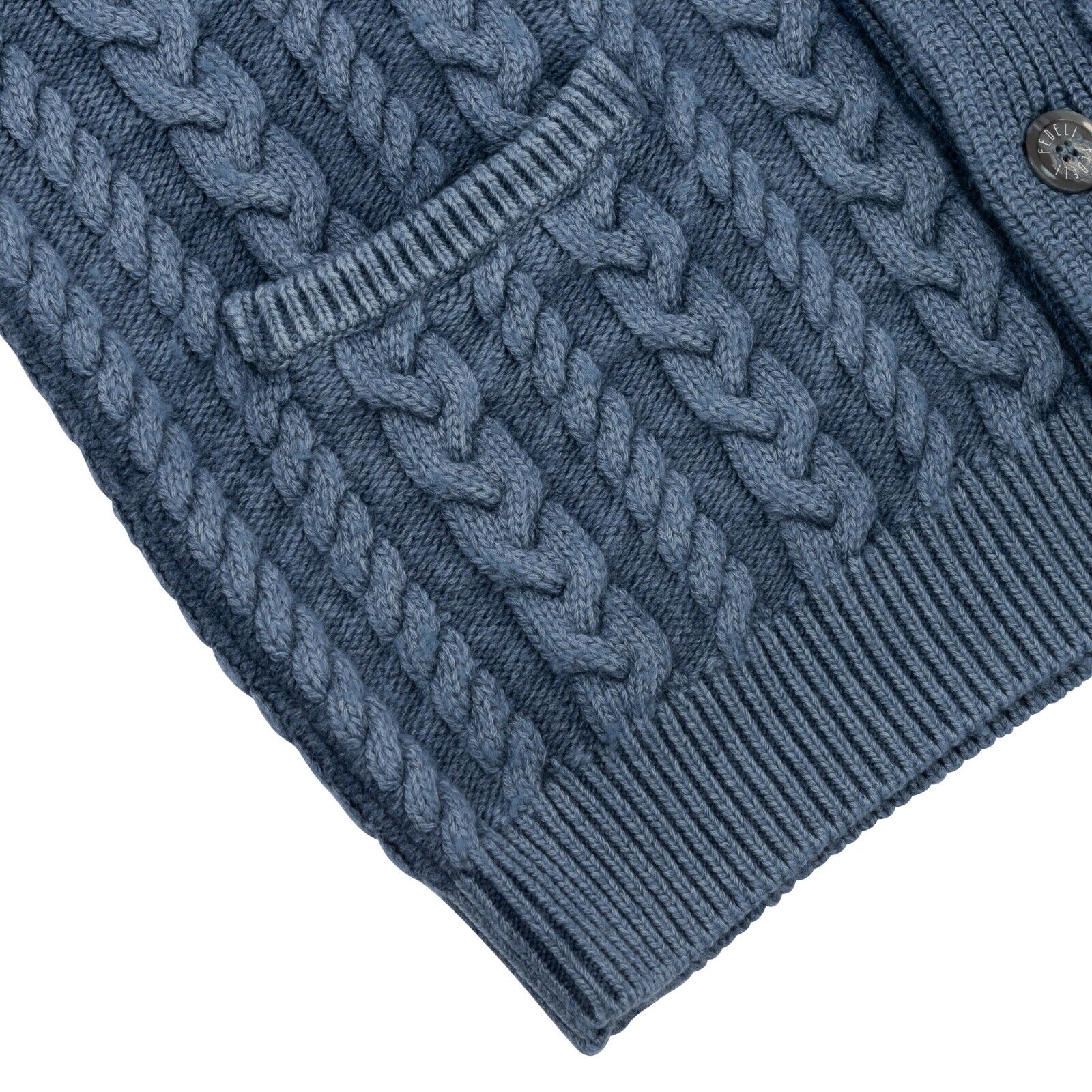 $1400 FEDELI CASHMERE Blue Cardigan Thick Merinos Wool Shawl Collar 40 US 50 EU
