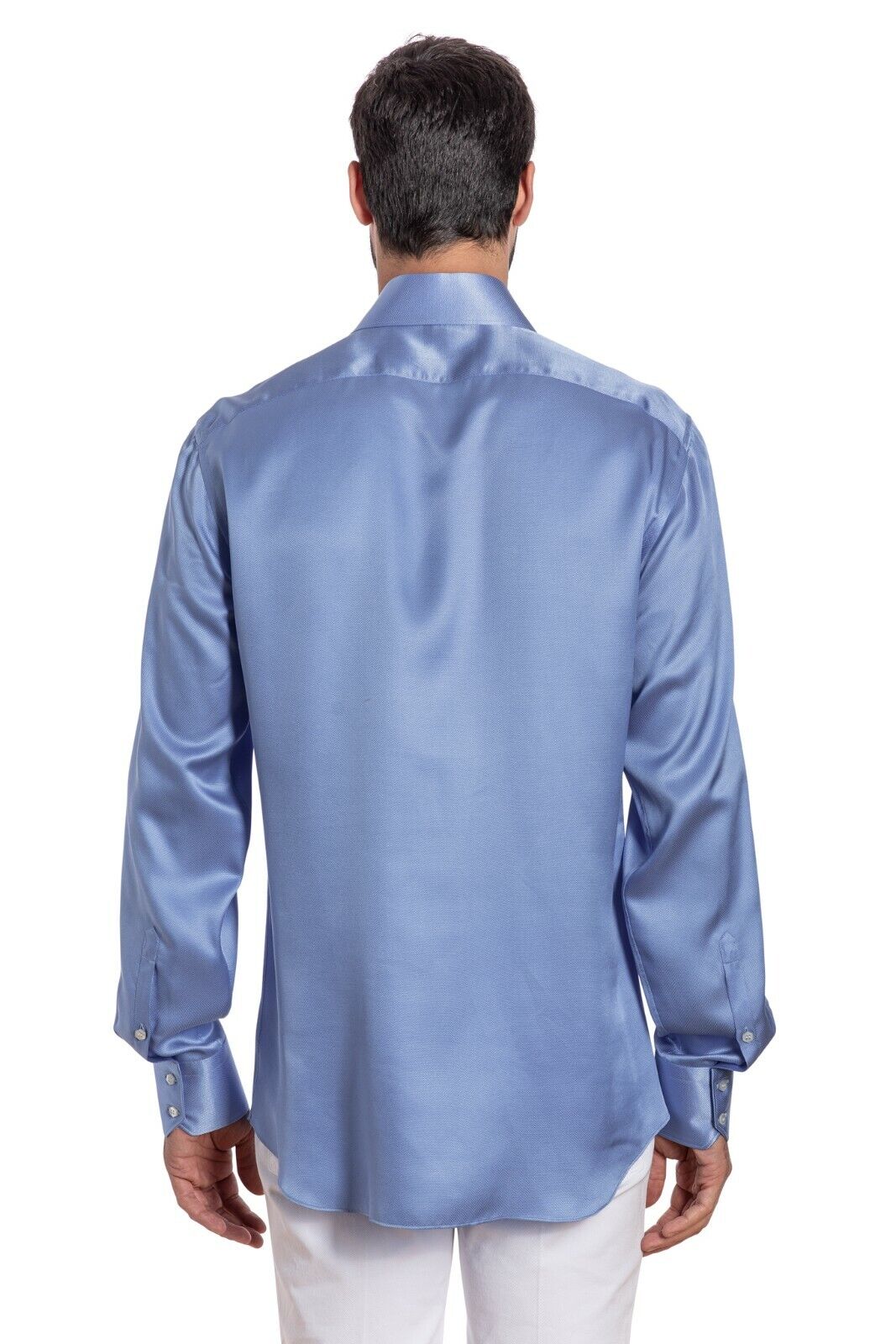 ITALIAN LUXURY 1400$ GERLIN Shirt Light Blue 100% Satin Silk ZILLI