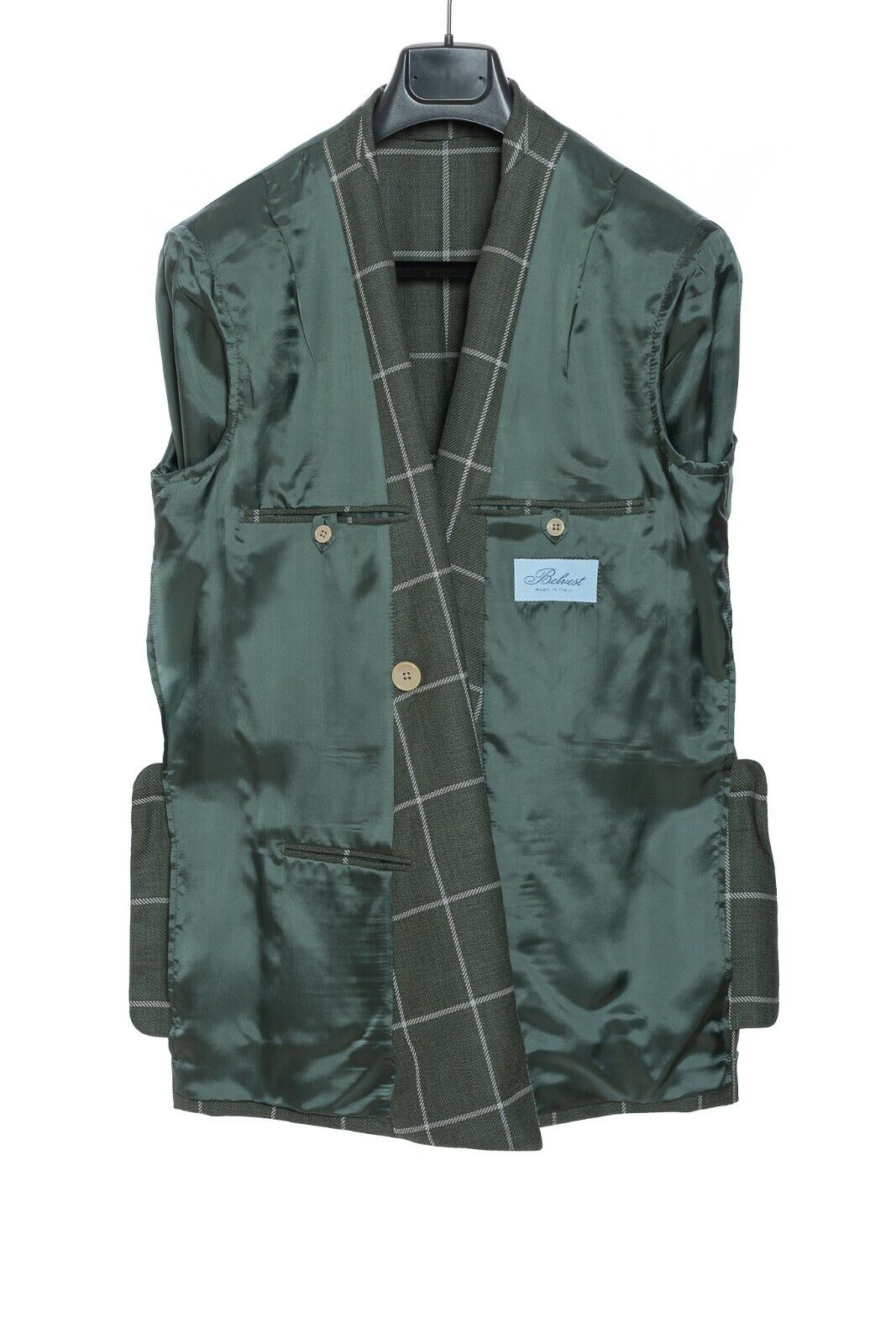 2200$ BELVEST Sartorial Double Breasted Jacket Green Check Wool Super Slim Fit