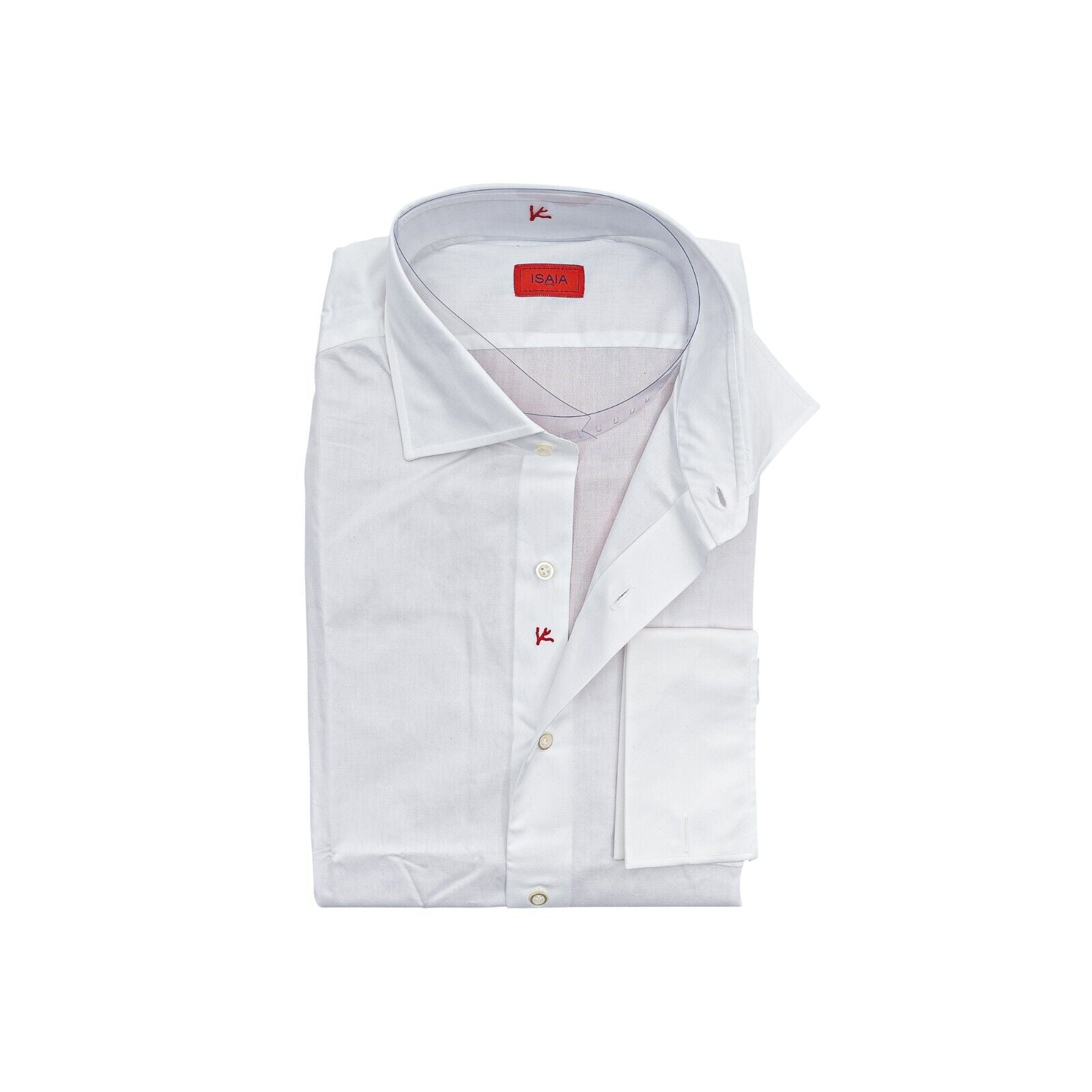 690$ ISAIA NAPOLI Solid White Hand-Sewn French Cuffs Dress Shirt Fine Cotton