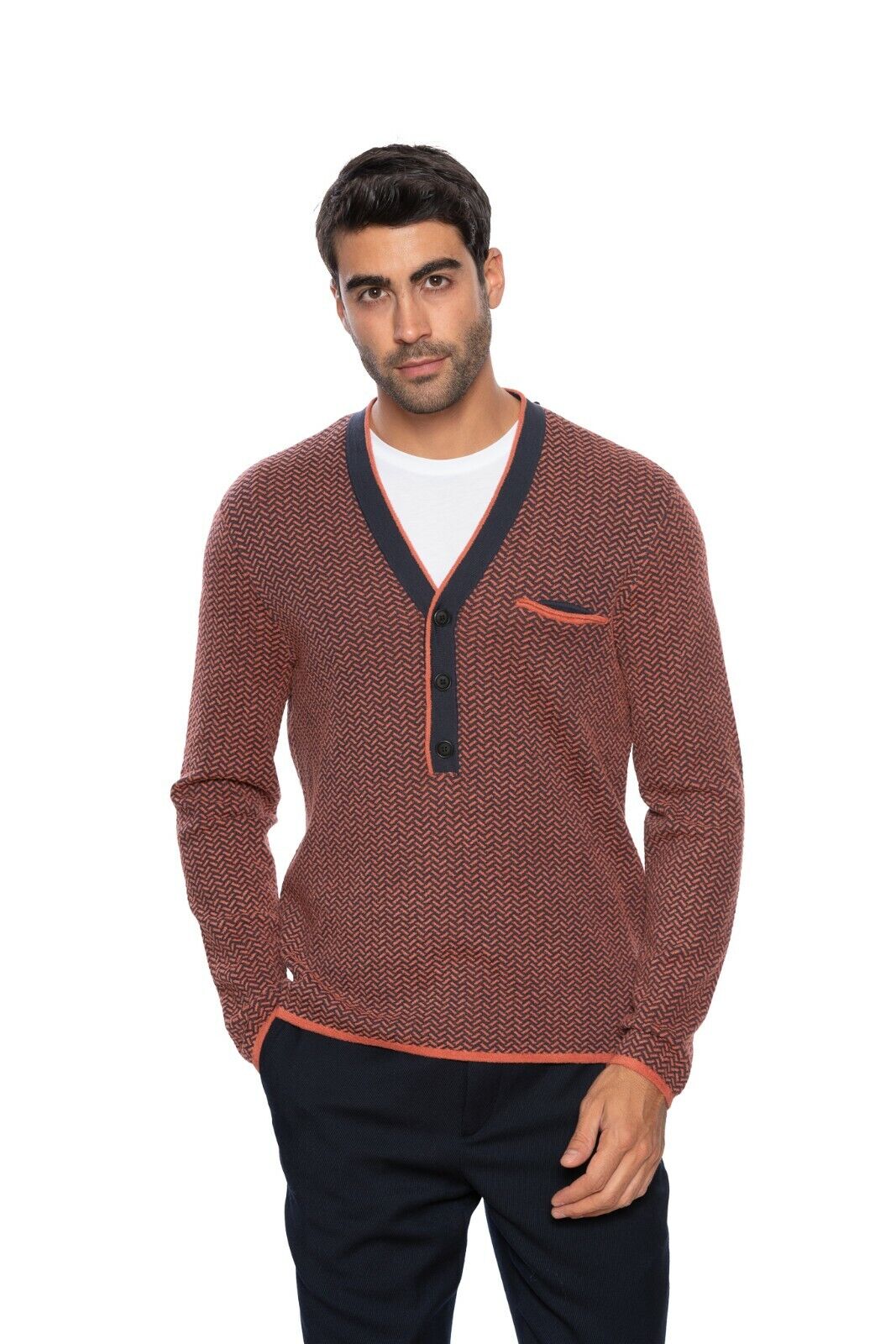950$ GIORGIO ARMANI Sweater Cardigan Wool Blend Jacquard Geometric 40 US / 50 EU