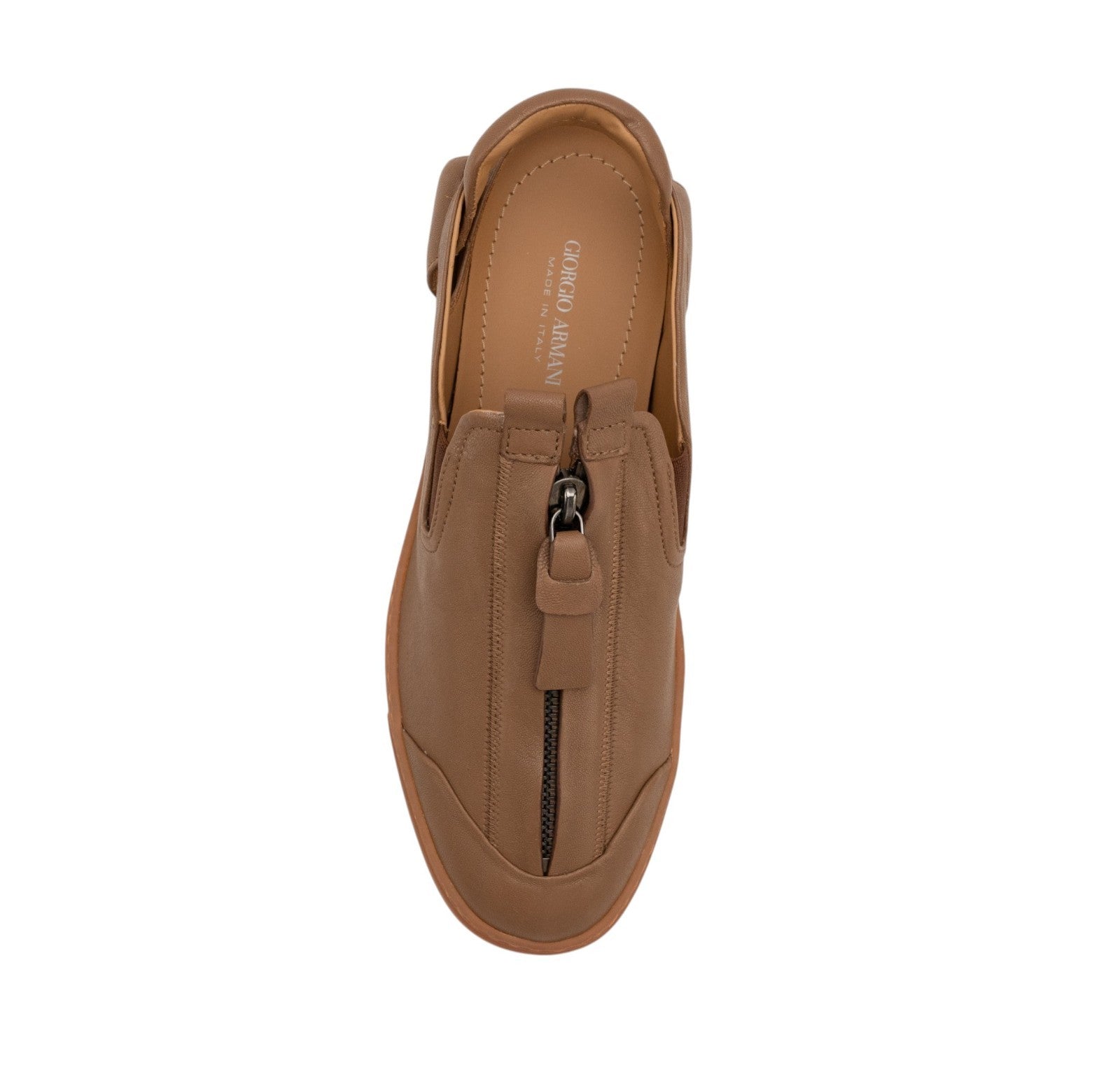 1450$ GIORGIO ARMANI Runway Sandal Zip Shoes With Cut-Outs Light Brown Leather