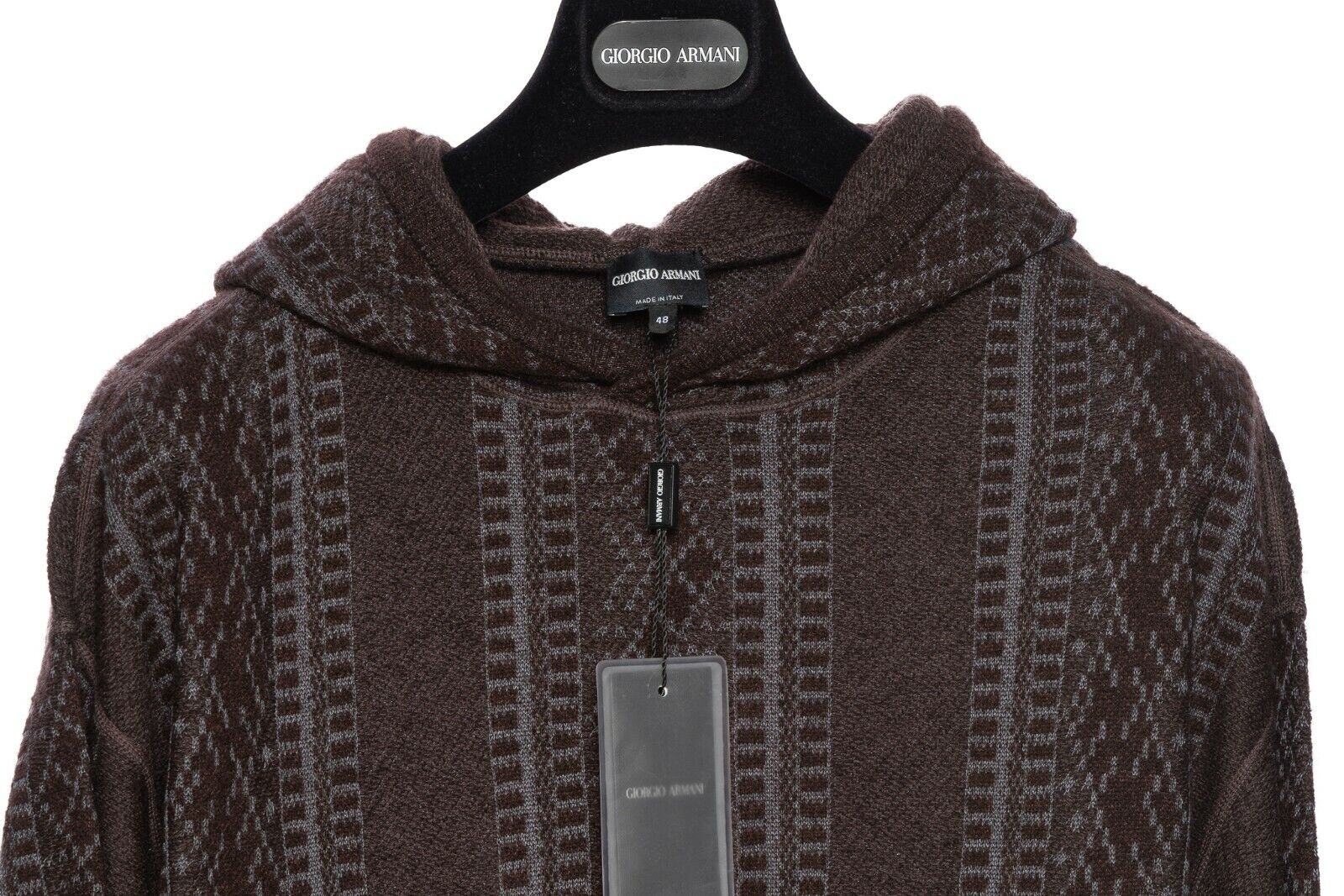1800$ GIORGIO ARMANI Hoodie Sweatshirt Wool Cashmere Silk Jacquard 38 US / 48 EU