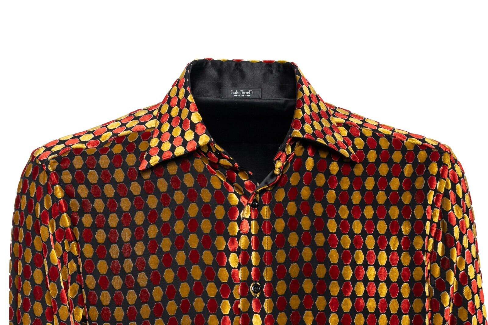 2000$ ITALO FERRETTI Shirt Velvet / Silk Geometric Sz L Lined in Silk BIJAN