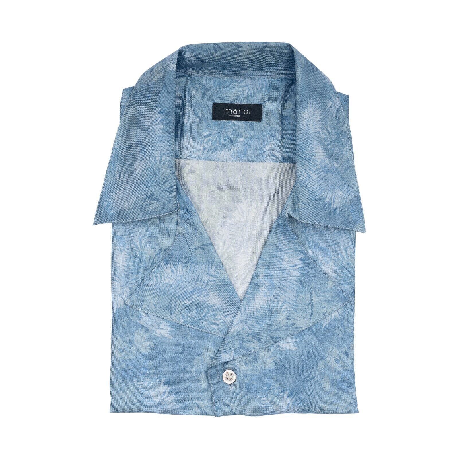 1400$ MAROL BOLOGNA Short Sleeve Shirt Blue 100% COMO SILK Satin  15.75 - 40
