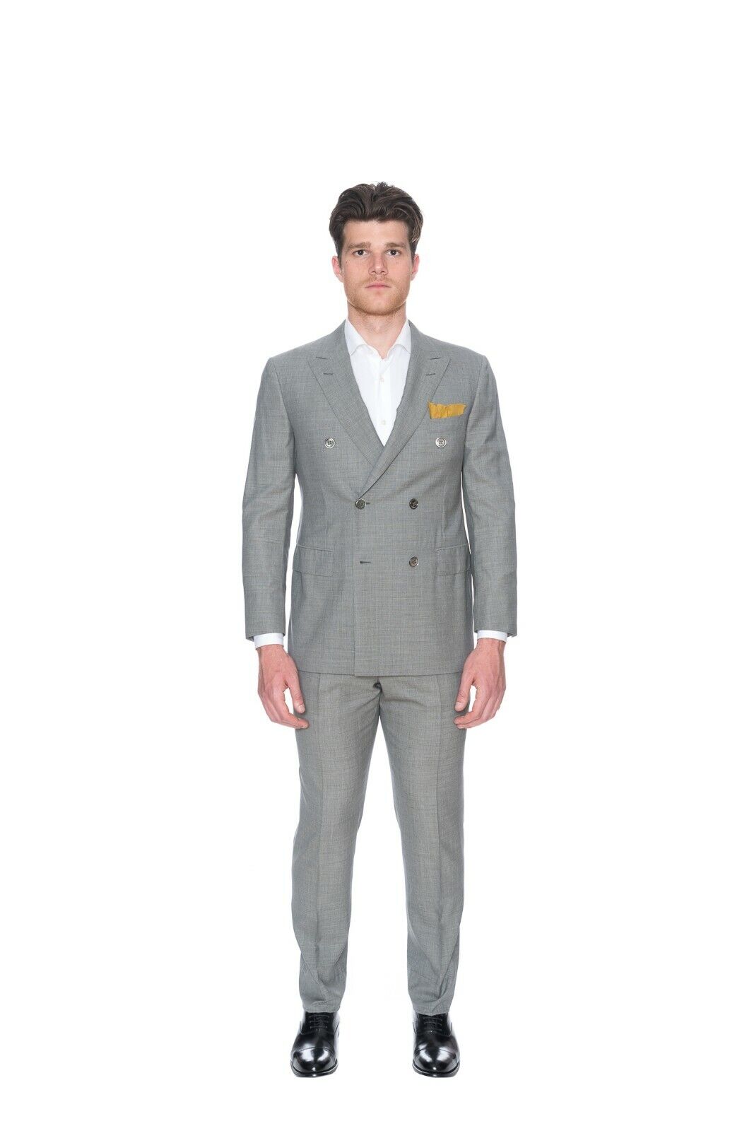 $4760 D'AVENZA Grey Wool 120's Silk Suit Double Breasted Hand-Sewn 42 US / 52 EU