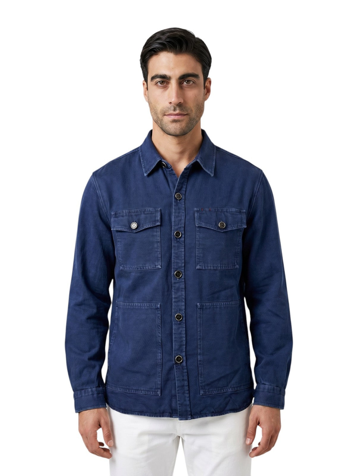 $1450 ISAIA NAPOLI Blue Hand-Sewn Overshirt Jacket Denim Cotton Size 2XL