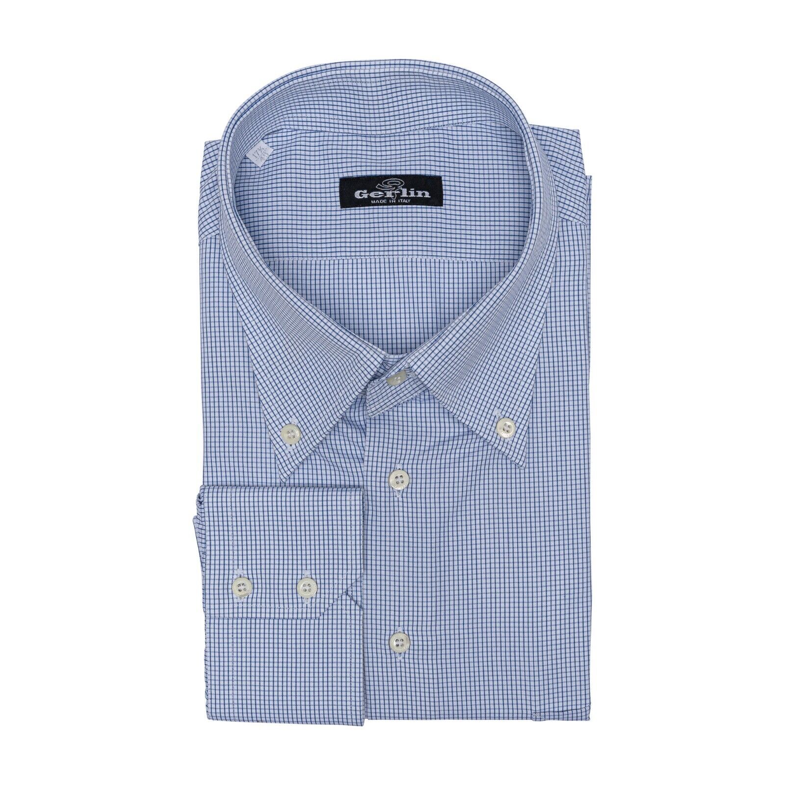 690$ LUXURY GERLIN Shirt Blue POINT Checks Cotton 15.5 - 39 2L BIJAN