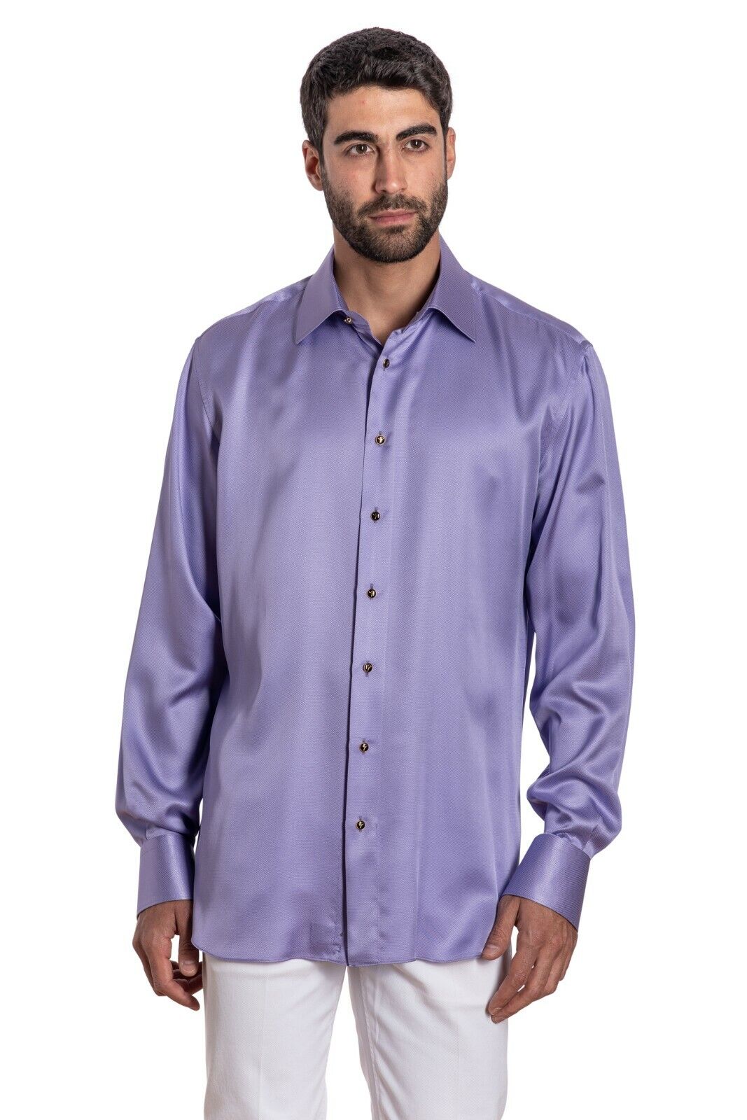 ITALIAN LUXURY 1400$ GERLIN Shirt Lavender 100% Silk v