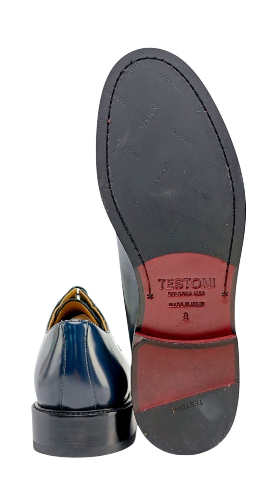 1200$ TESTONI "Vietri" Derby Shoes Brush Off Calf Navy 8 UK / 9 US / 42 IT