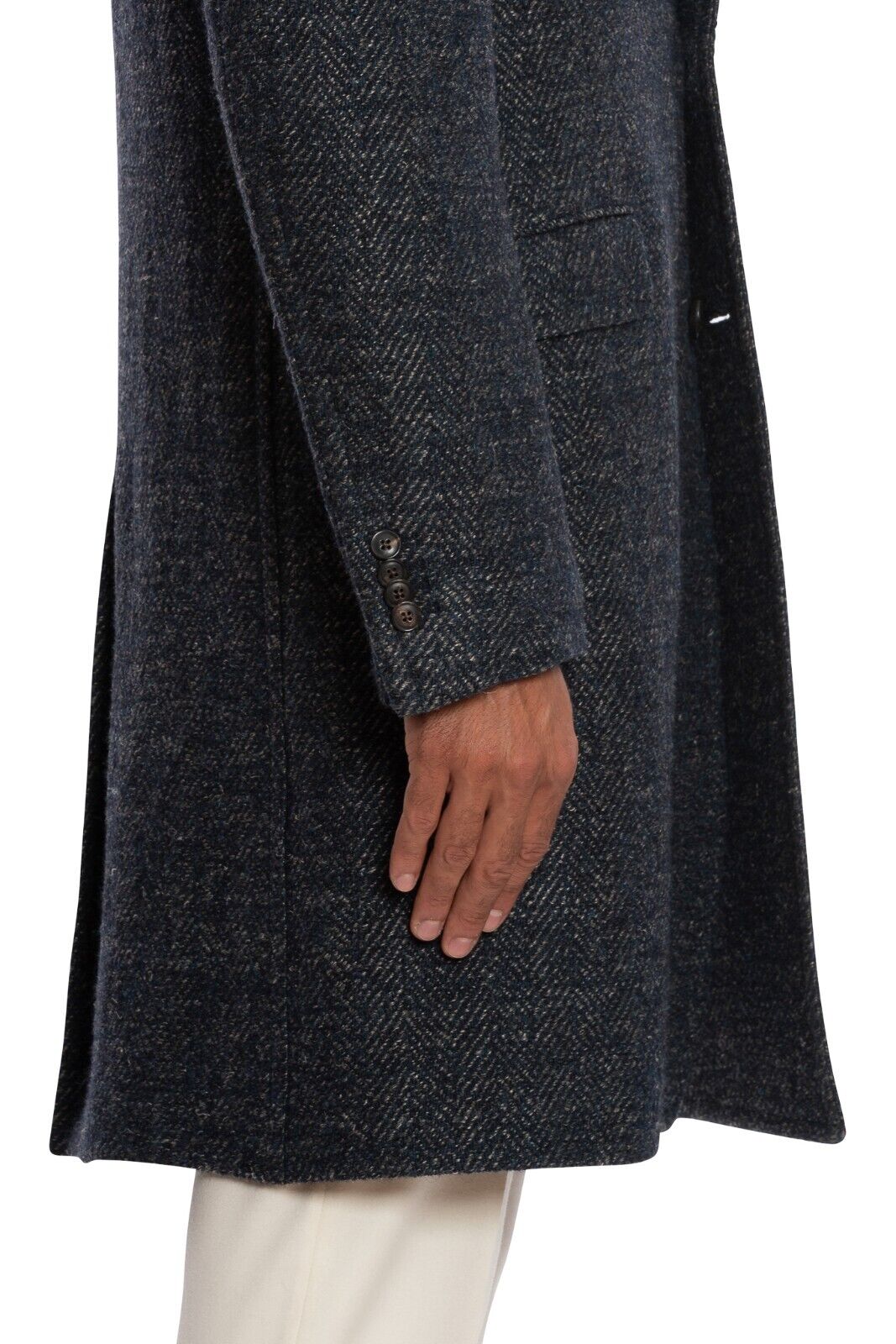 $2150 BOGLIOLI MILANO Single Braested Blue Coat K.Jacket TWEED Wool Herringbone