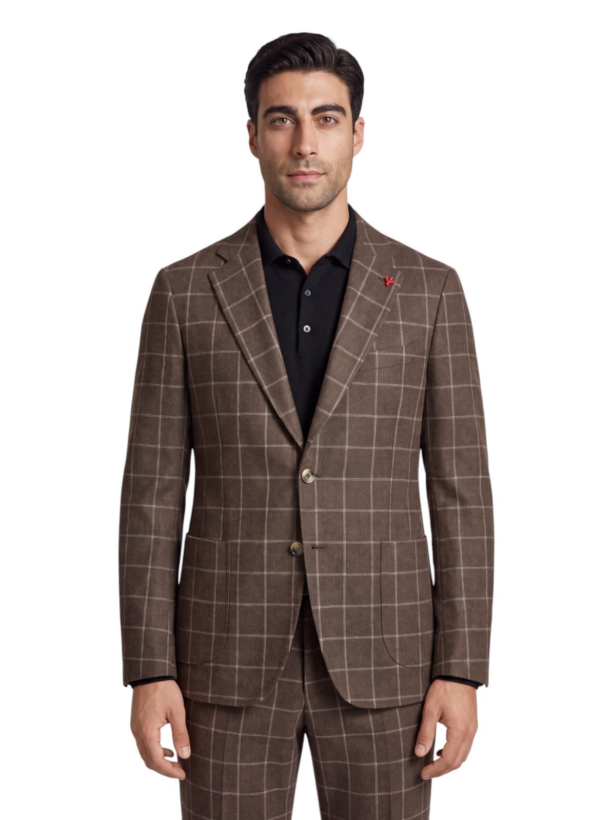 $6850 ISAIA NAPOLI "Capri" Brown Suit Hand-Sewn Black Sheep Wool Windowpane