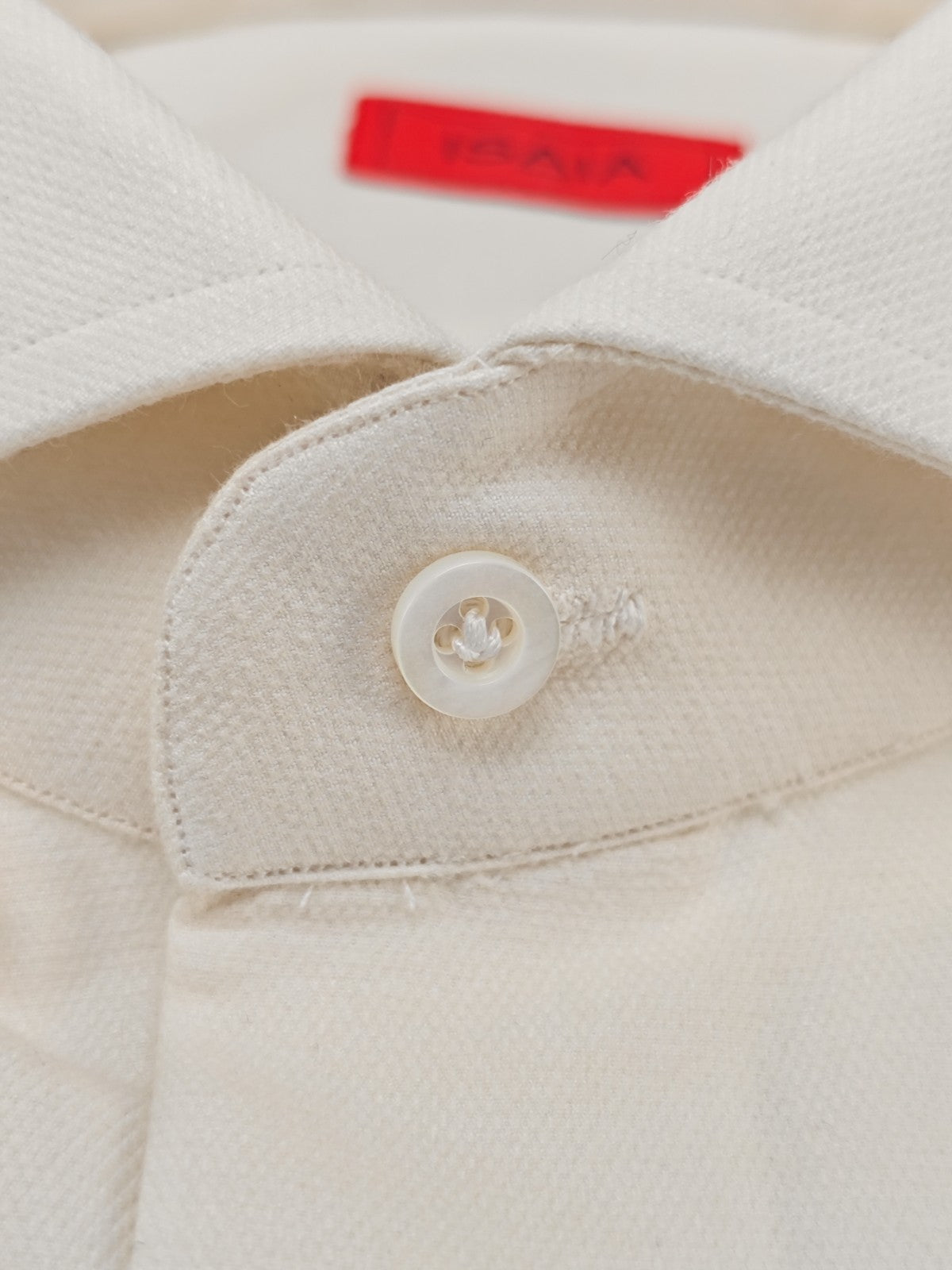 780$ ISAIA NAPOLI "Mix" Dress Shirt Ivory Medium Cotton - Silk 16 - 41 5R