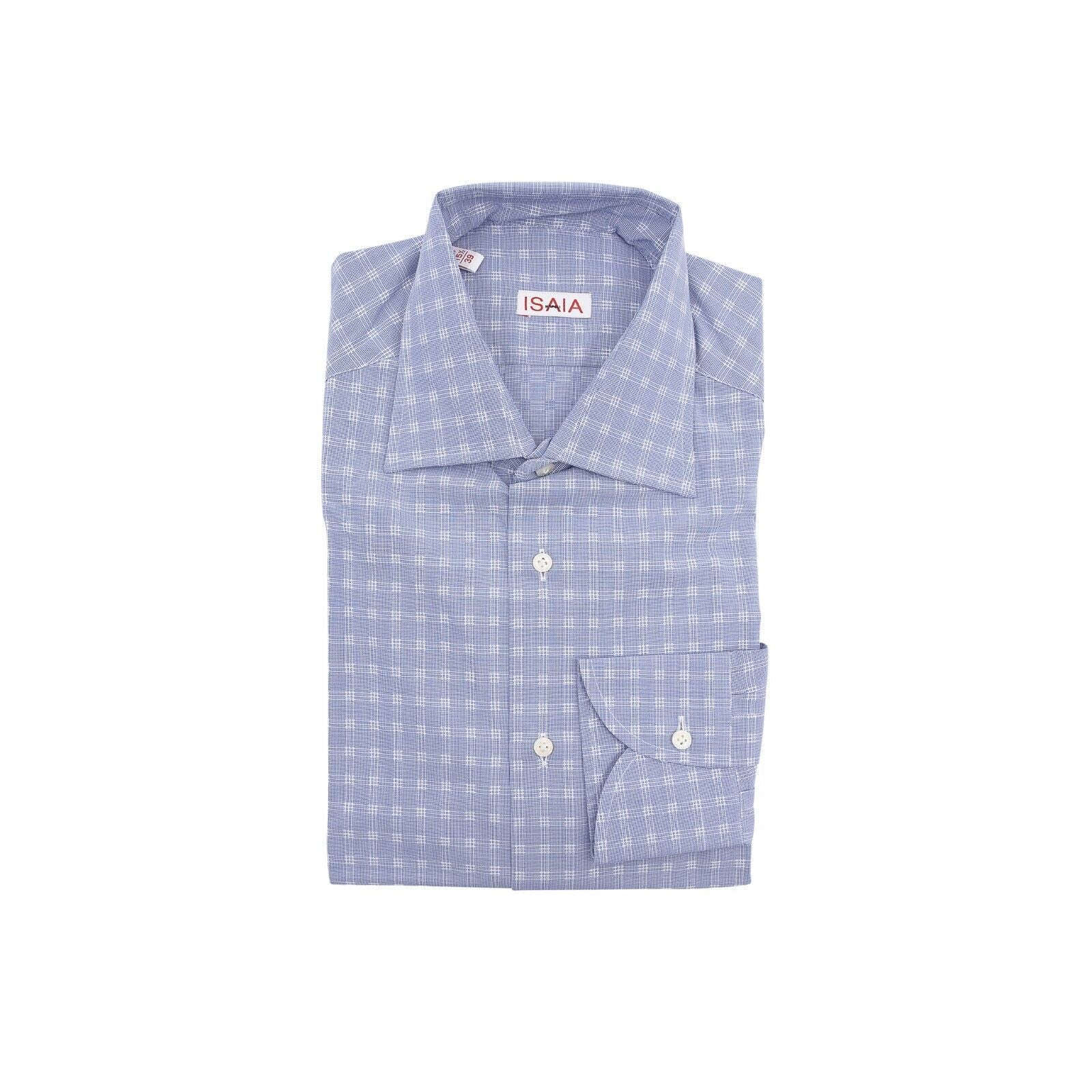 650$ ISAIA NAPOLI Blue Hand-Sewn Checks Casual Shirt Cotton 15.5 - 39