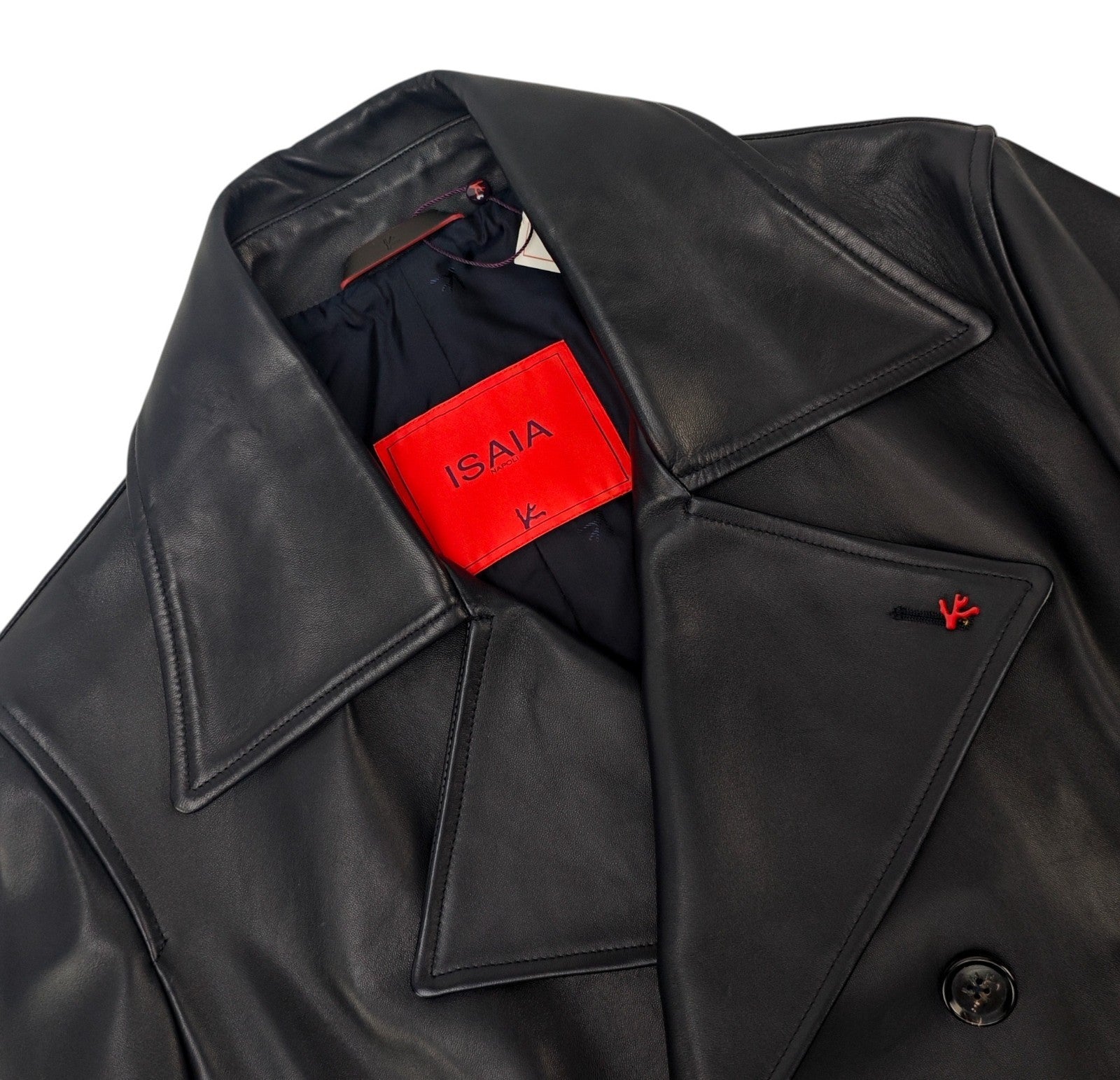 $6750 ISAIA Blue Midnight Double Breasted Peacoat Jacket Lambskin 38 US / 48 EU