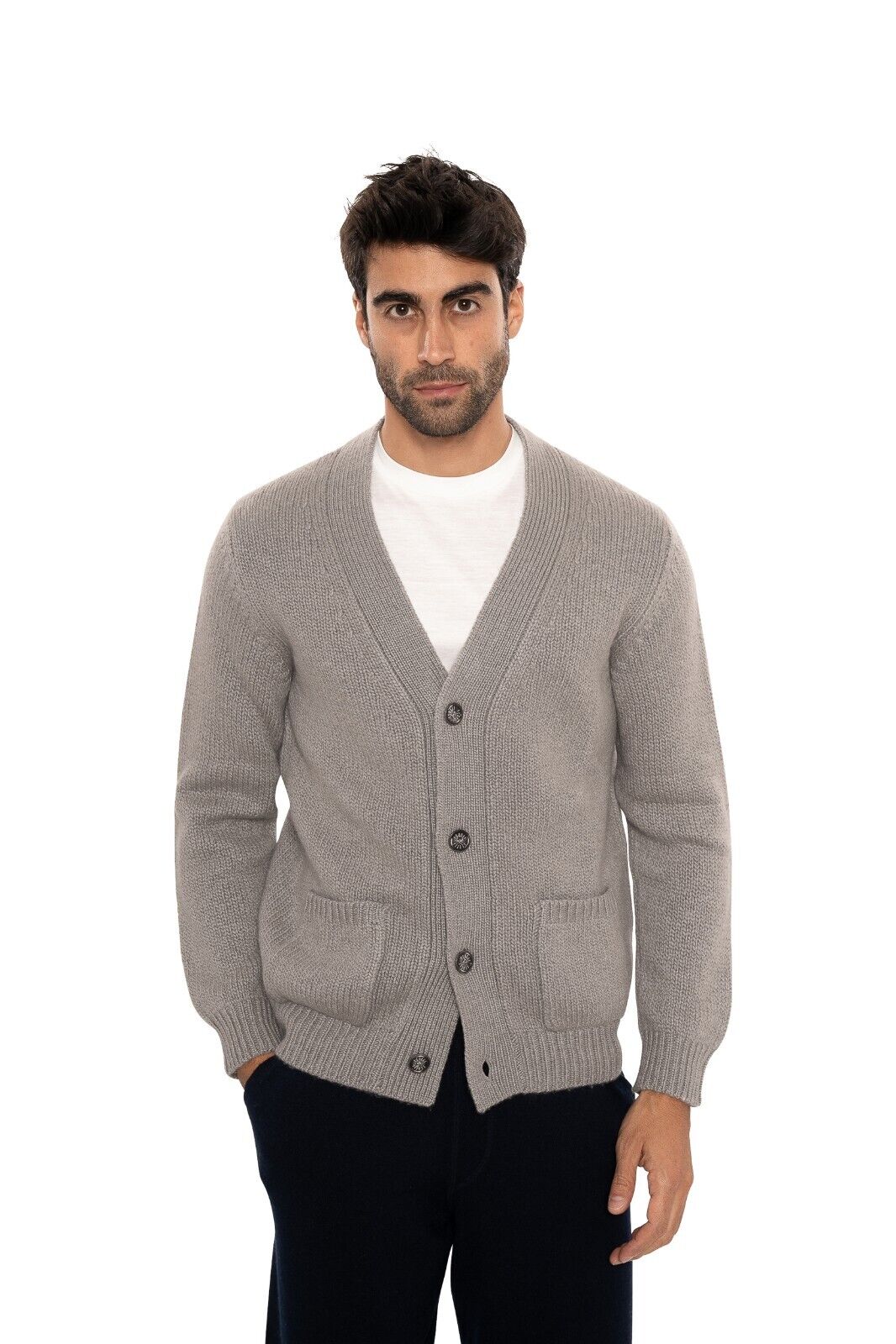 $2400 FEDELI CASHMERE "Malfilè" Gray Cardigan Jacket Cashmere 40 US / 50 EU