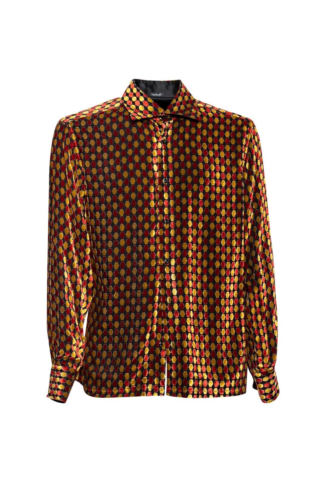 2000$ ITALO FERRETTI Shirt Velvet / Silk Geometric Sz L Lined in Silk BIJAN