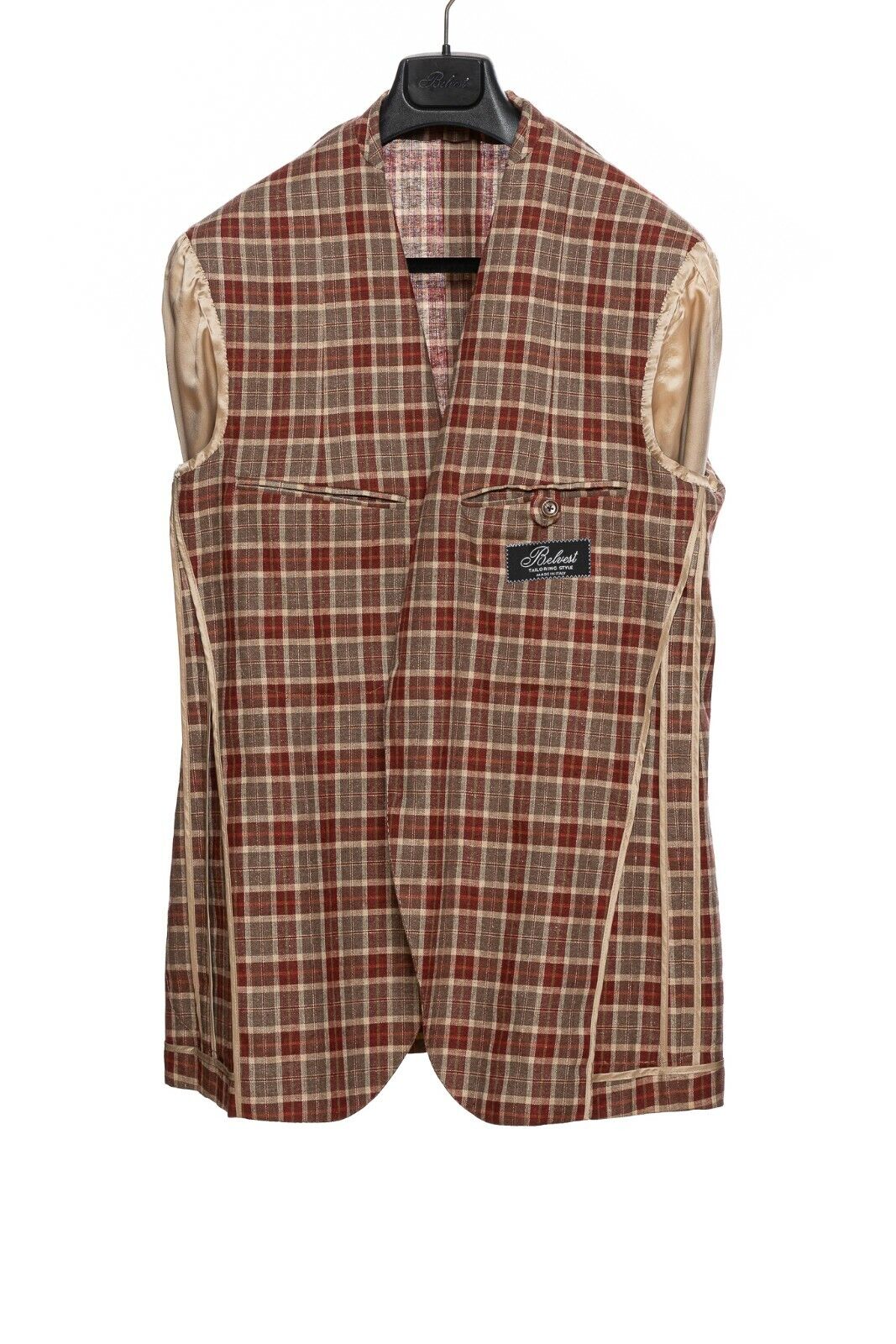 BELVEST Made in Italy Jacket Silk Linen Checks Brown & Burgundy 42 US / 52 EU 9R