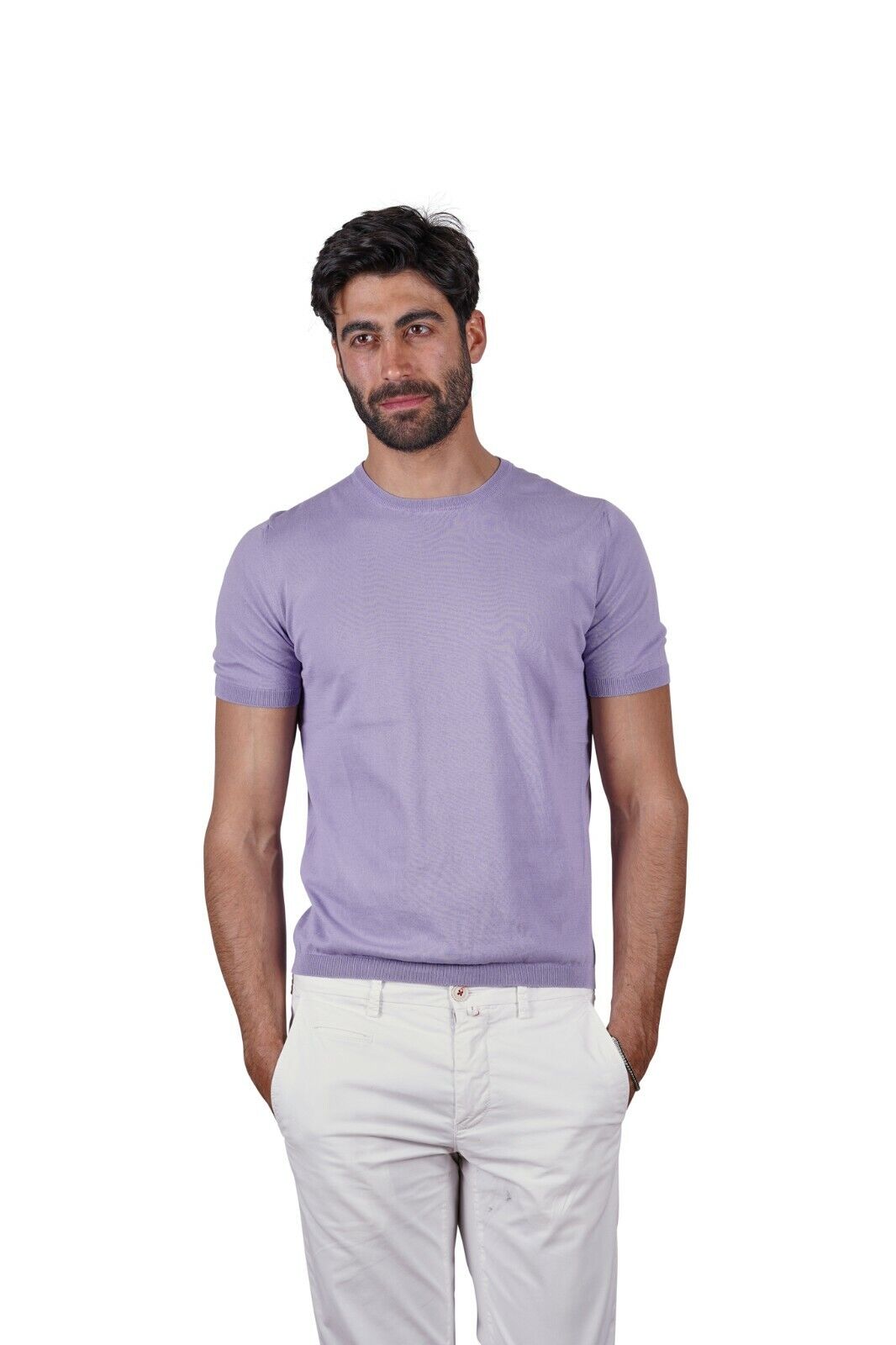 220$ Italian Luxury GRAN SASSO Knit T-Shirt Sweater "Fresh Cotton" Lavender