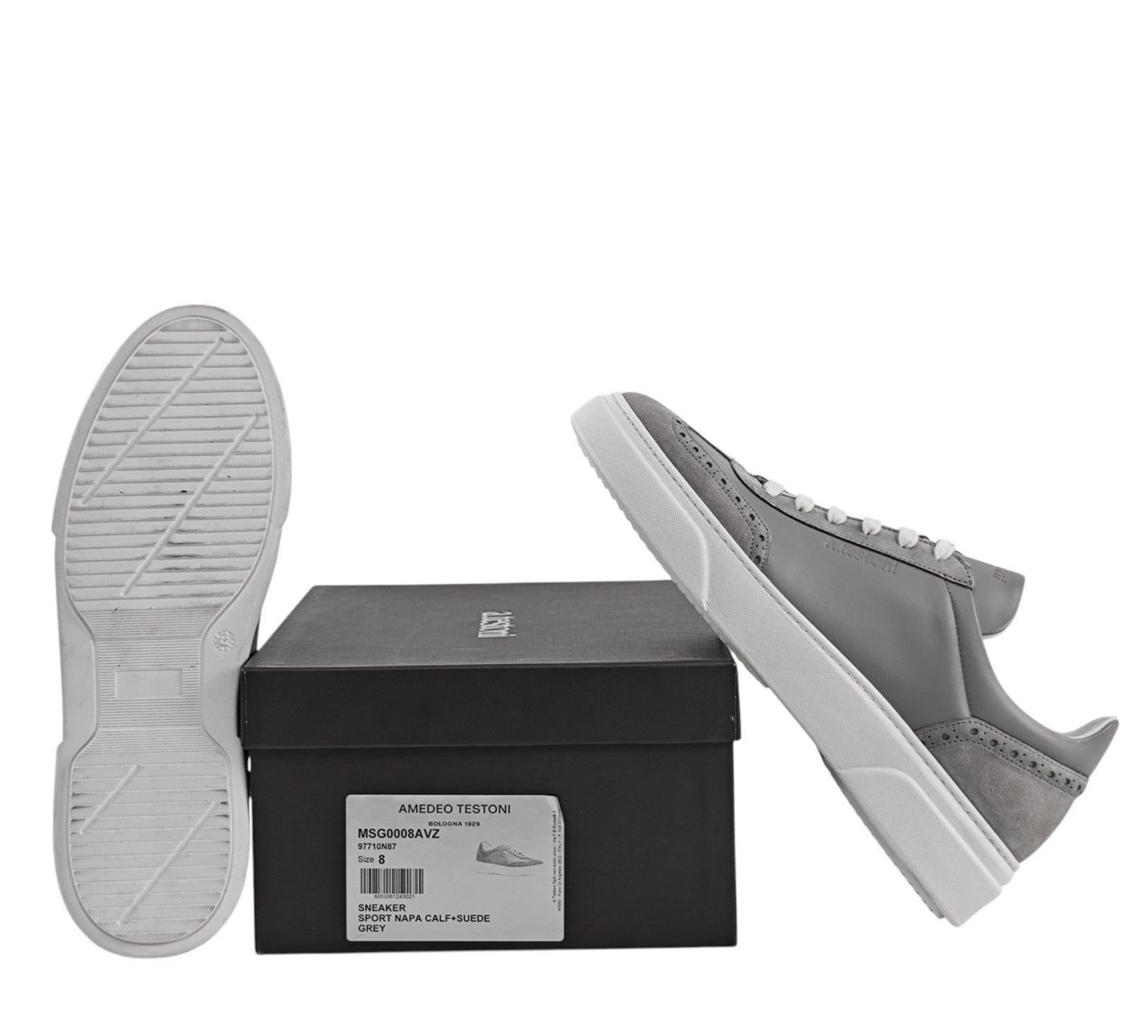 850$ TESTONI Sneaker Shoes Brogue Calf + Suede Gray 8 UK / 9 US / 42 IT