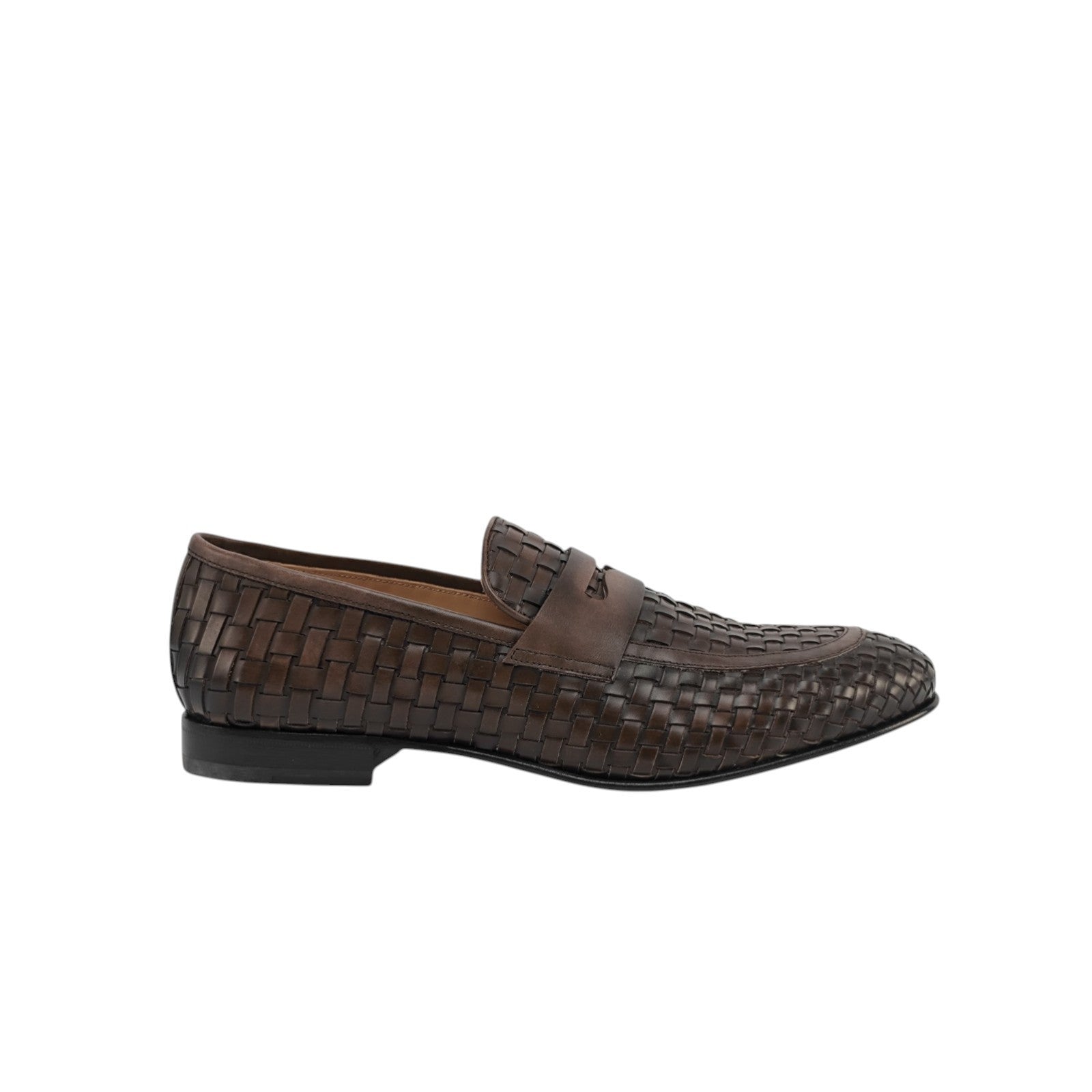 1250$ TESTONI "Tivoli" Brown Loafer Shoes Woven Calf Cigar 8 UK / 9 US / 42 IT