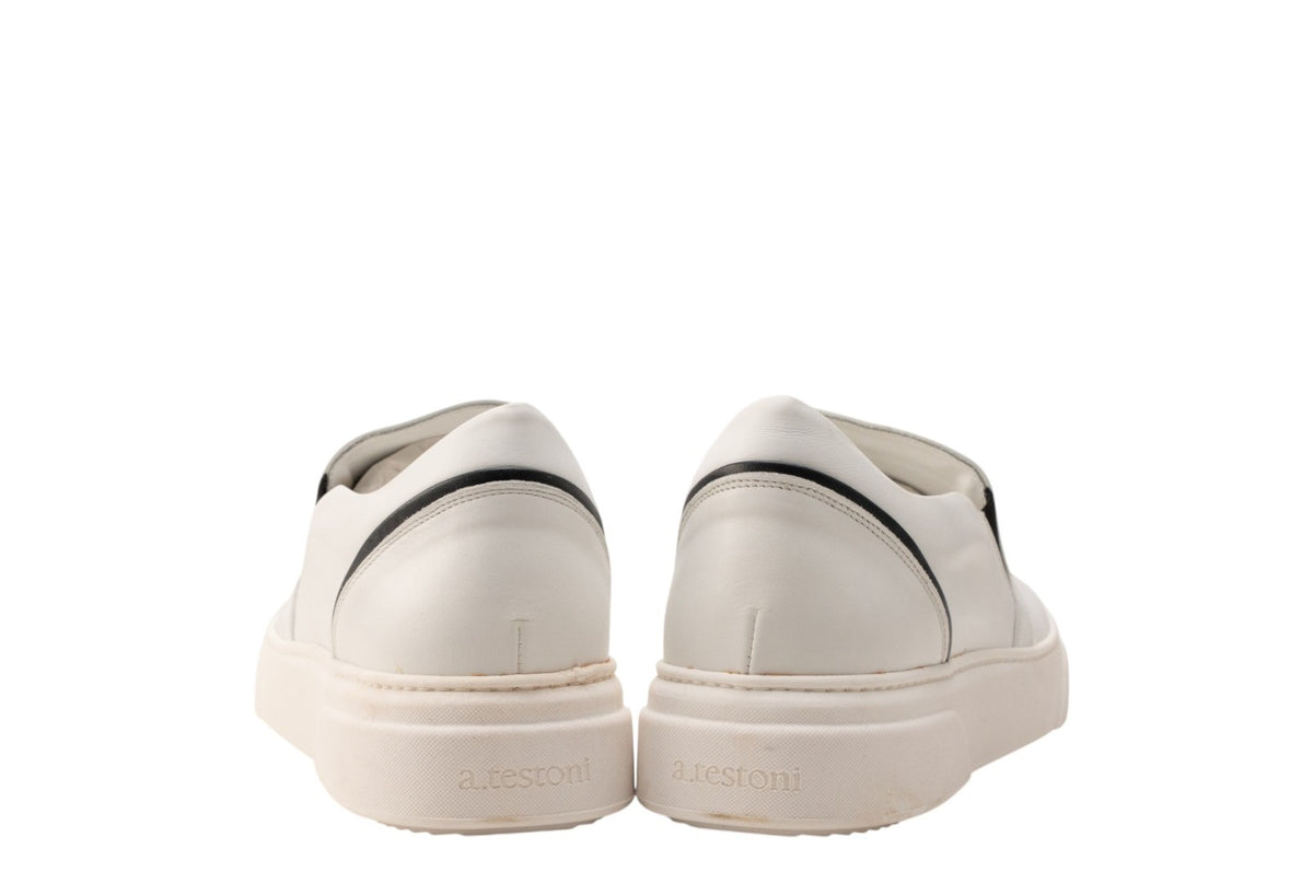 700$ TESTONI Sneaker Shoes Slip-On Weaving White Leather 8 UK / 9 US / 42 IT