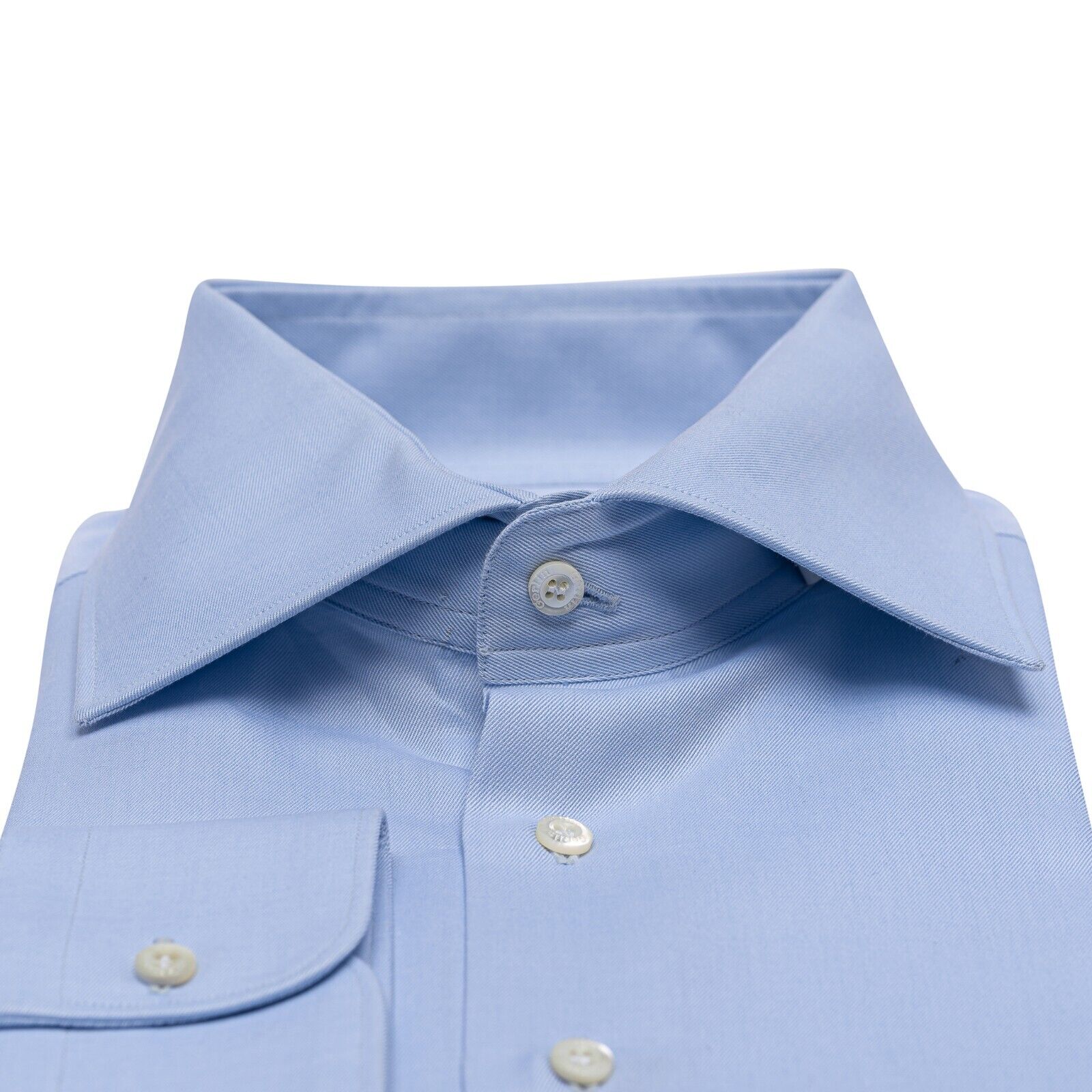 690$ LUXURY GERLIN Shirt Blue Solid Twill Cotton 17.5 - 44 1S BIJAN