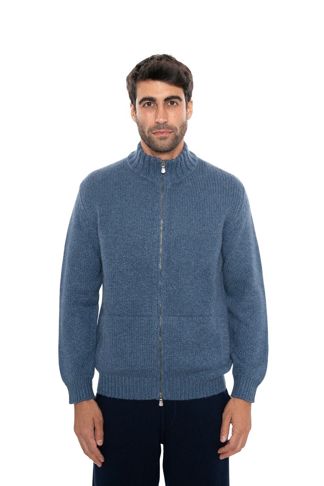 $2290 FEDELI CASHMERE "Malfilè" Blue Cardigan Jacket Full Zip Cashmer