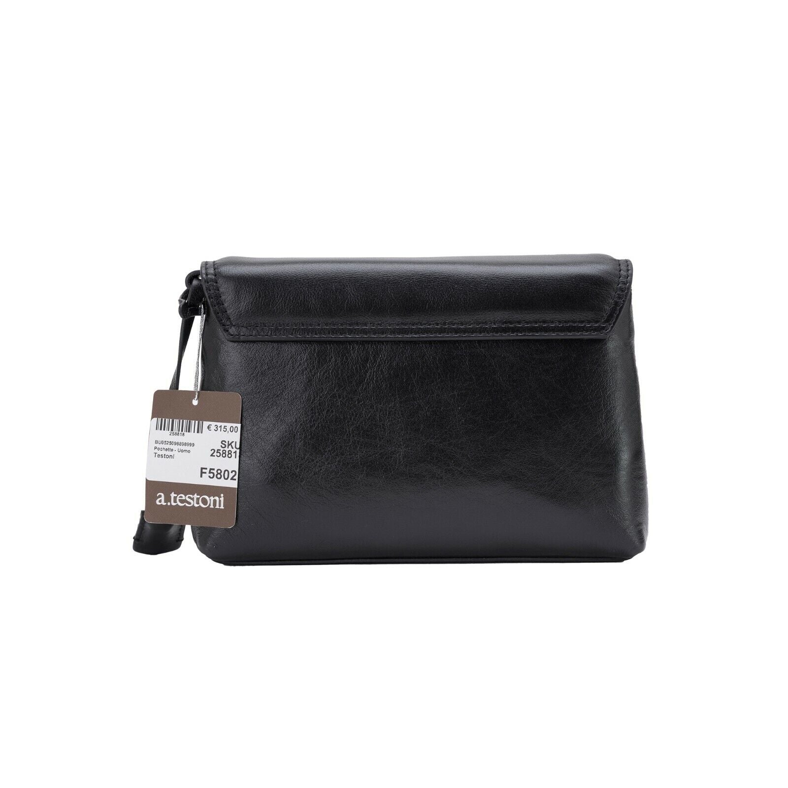$390 Testoni Bologna Bright Black Light Calf Hand Clutch Bag Padlock with Keys