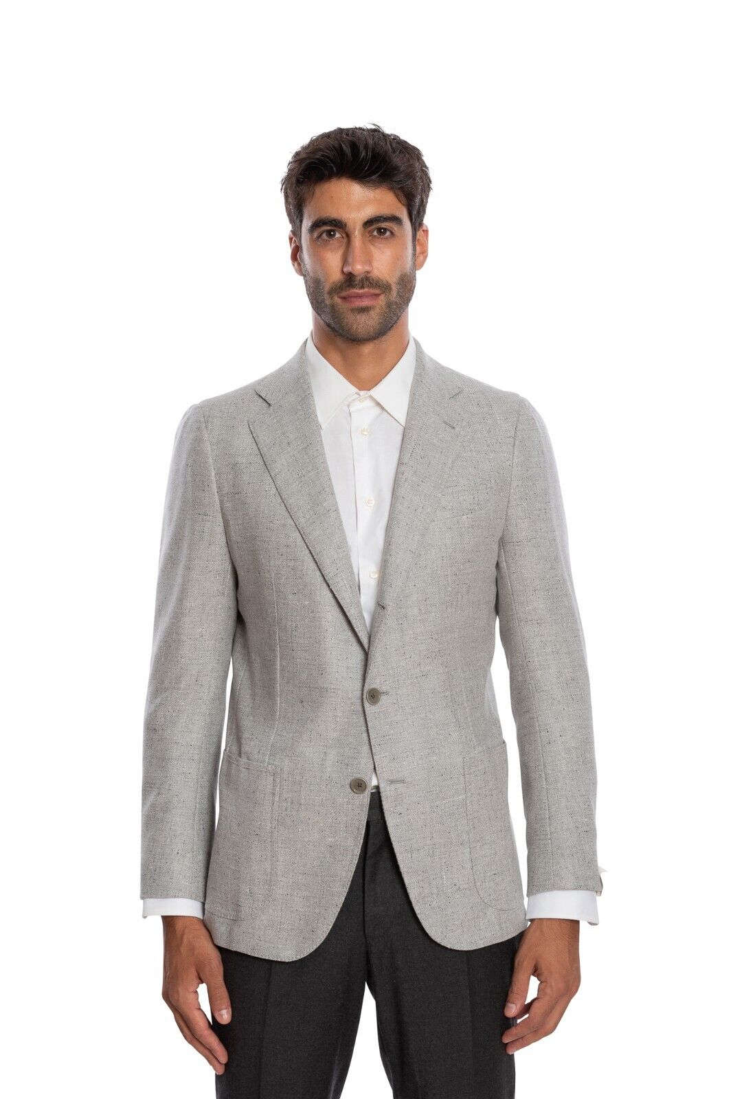 $2050 LUIGI BORRELLI "FIRENZE" Hand-Sewn Light Gray Jacket Donegal Wool