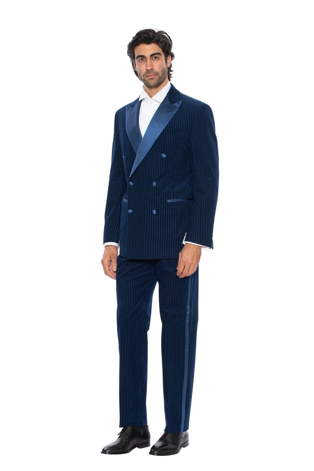 $3340 Belvest Blue Tuxedo Suit Corduroy Lapel Silk 40 US / 50 EU Drop 7R Slim