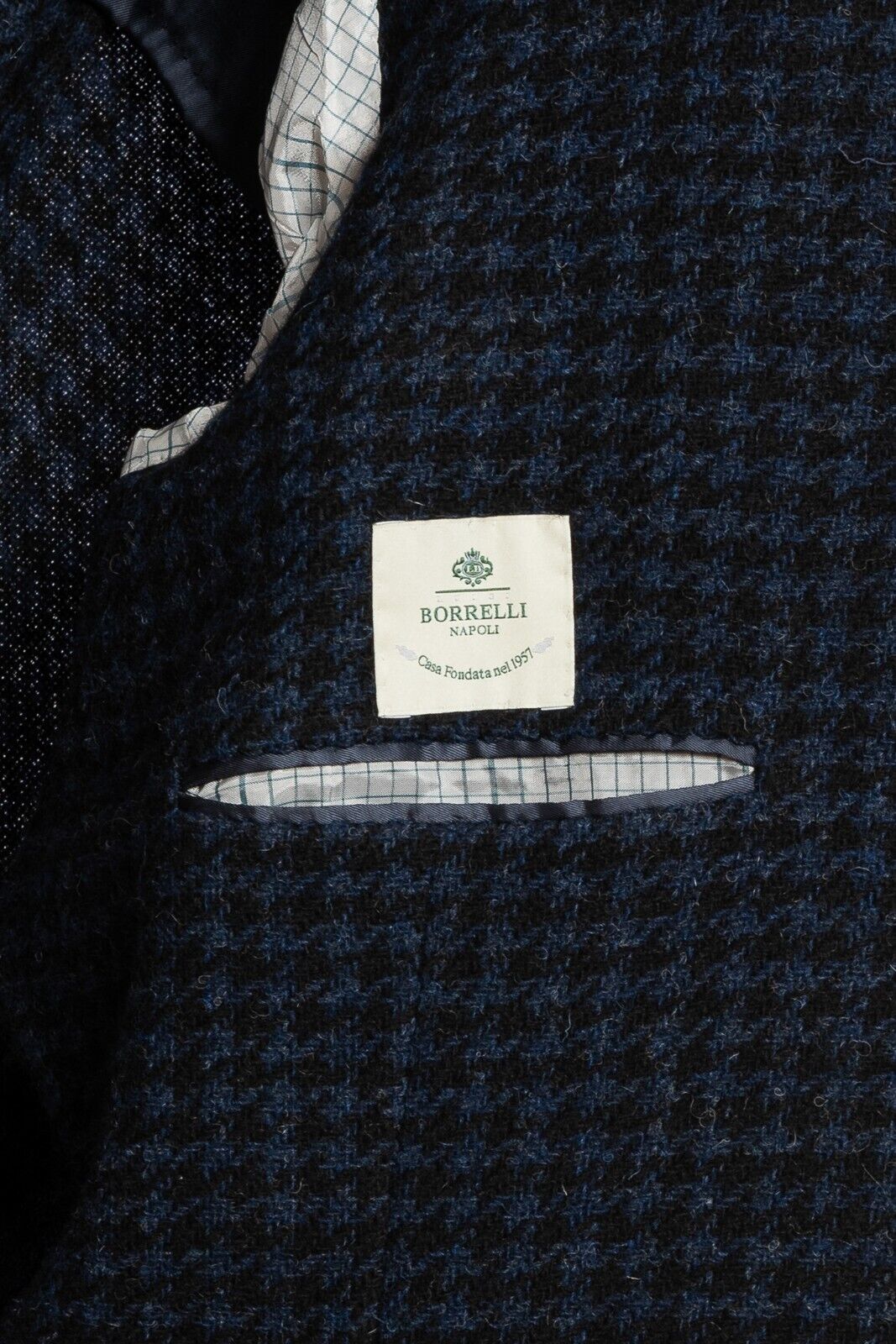 $2950 LUIGI BORRELLI NAPOLI Hand-Sewn Blue Coat Double Breasted Wool Cotton
