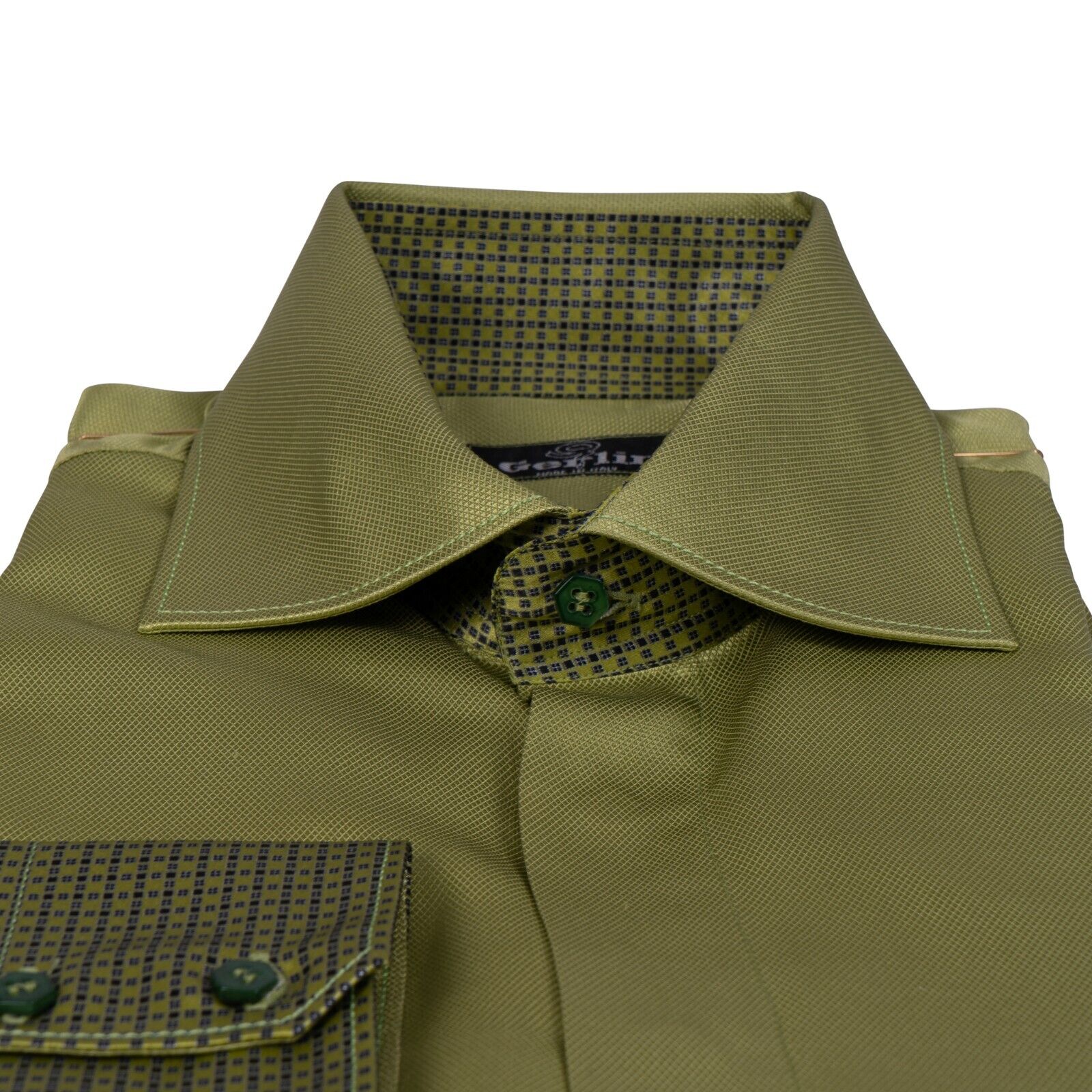 1400$ ITALIAN LUXURY GERLIN Shirt Dark Green 100% Silk 16-41  ZILLI