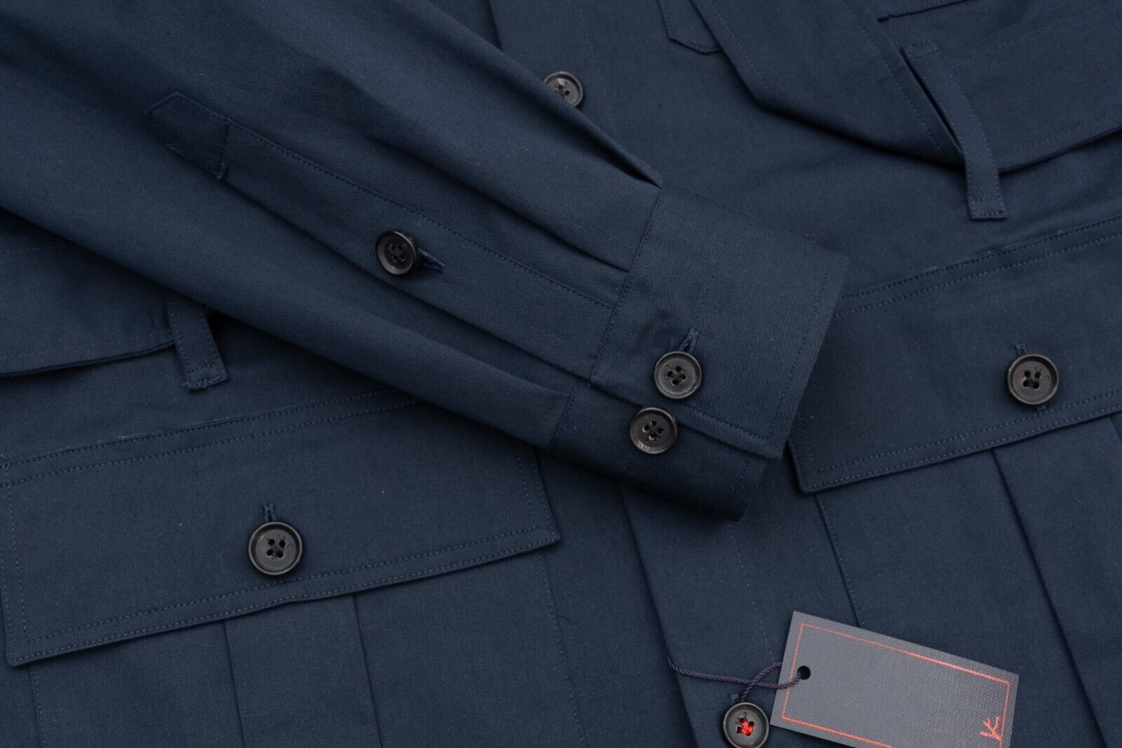 $3800 ISAIA NAPOLI Blue Navy Hand-Sewn Safari Jacket Coat Cotton Size XS