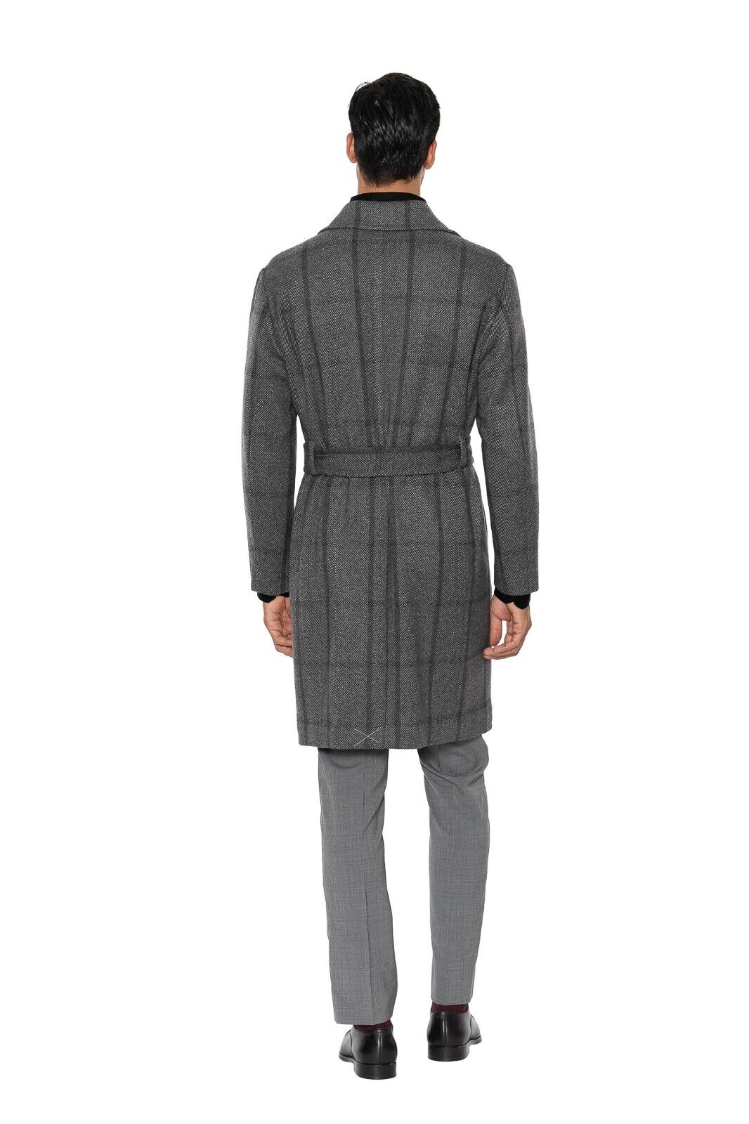 $1800 EIDOS by ISAIA NAPOLI Gray Trench Coat Belted Wool Cashmere  38 US / 48 EU