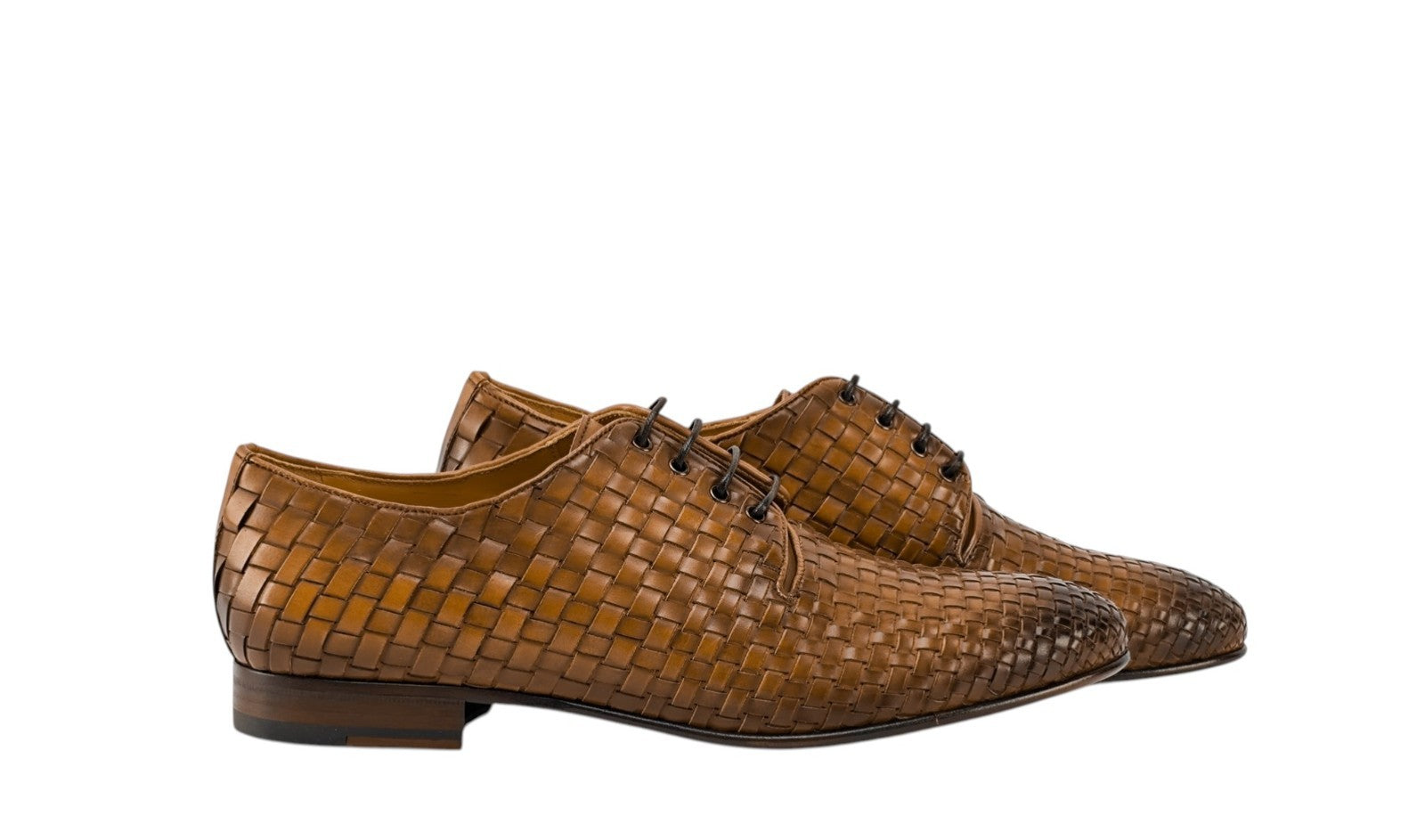 1200$ TESTONI "Tivoli" Derby Shoes Woven Calf Caramel 8 UK / 9 US / 42 IT