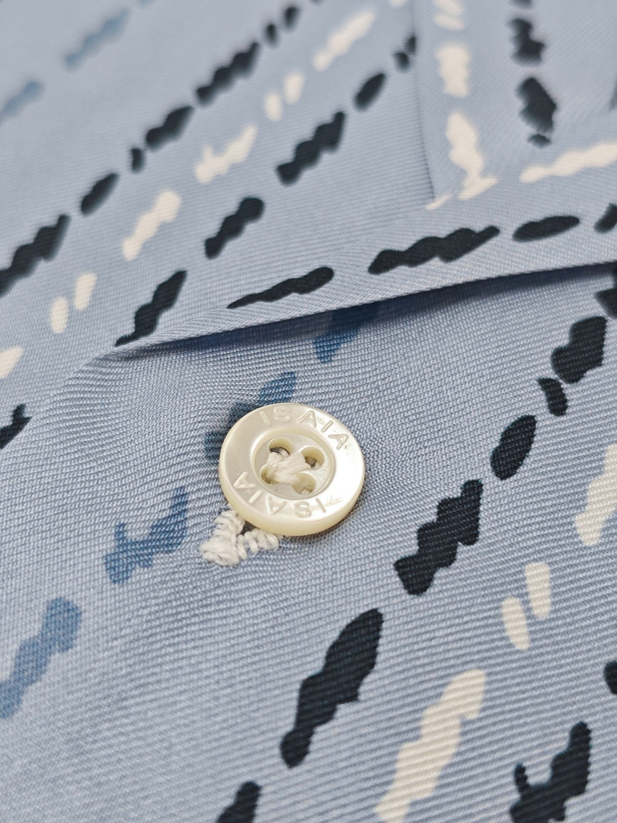 1385$ ISAIA NAPOLI Blue Camp Collar Shirt Short Sleeve 100% Silk - Relaxed Fit