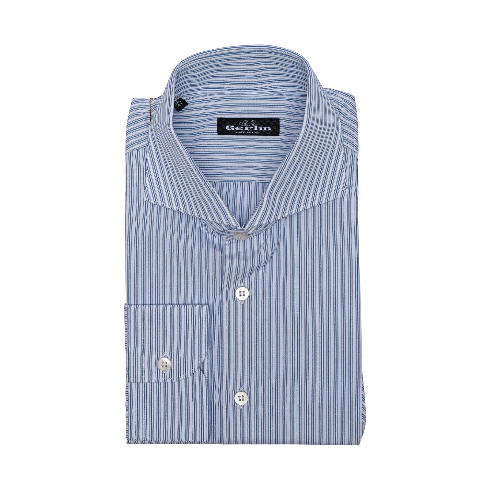 690$ ITALIAN LUXURY GERLIN Shirt Striped Blue Cotton 16 - 41 3S BIJAN