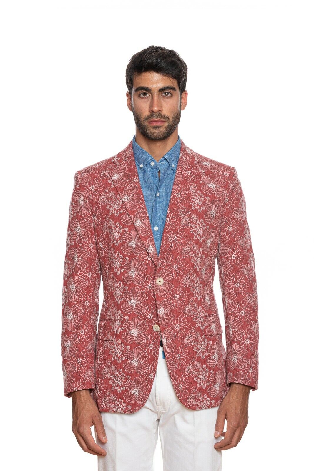 2450$ BELVEST Red-White Cotton Flowers Jacket Blazer Work of Art 40 US 50 EU 7R