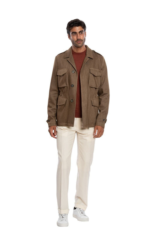 $2200 BOGLIOLI MILANO Brown Tweed Field Jacket Coat Wool Cashmere 40 US / 50 EU