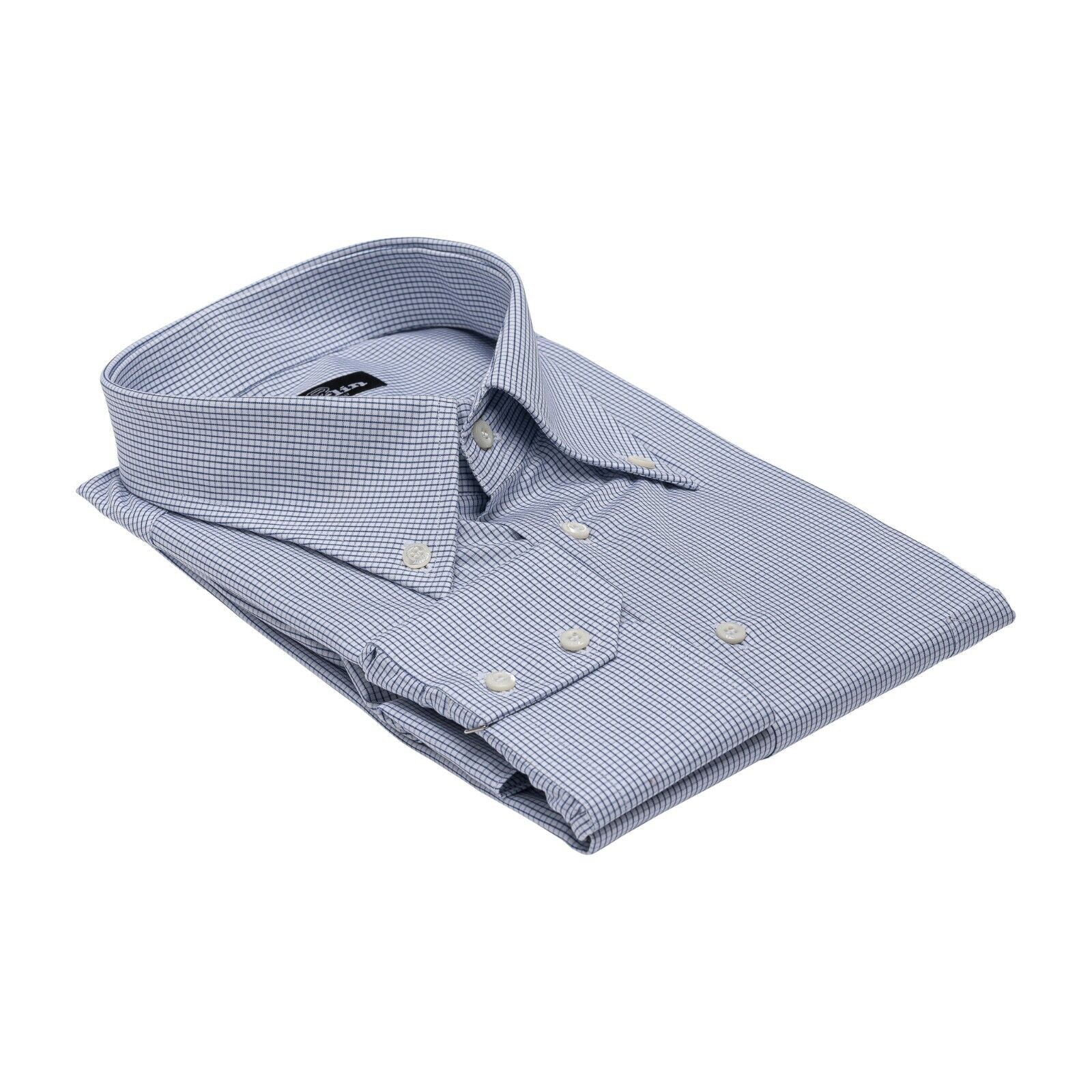 690$ LUXURY GERLIN Shirt Blue POINT Checks Cotton 15.5 - 39 2L BIJAN