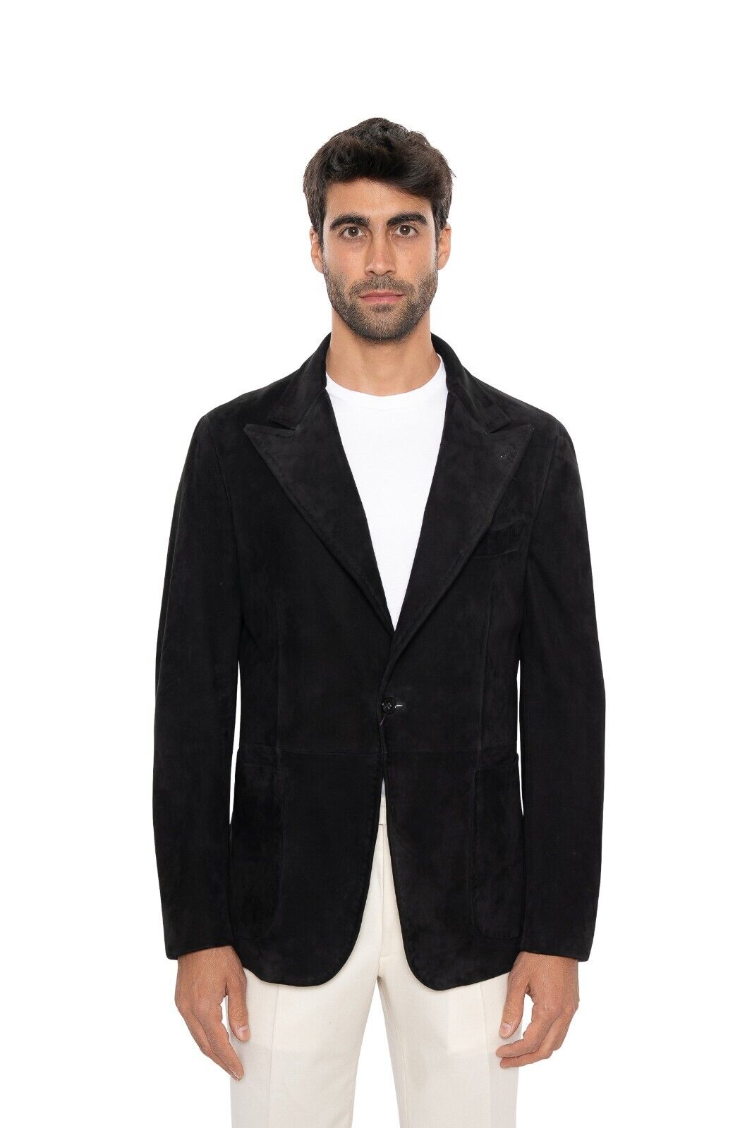 6600$ ISAIA Black Peak Lapel Jacket Sport Coat Suede 100% Lambskin  40 US 50 EU
