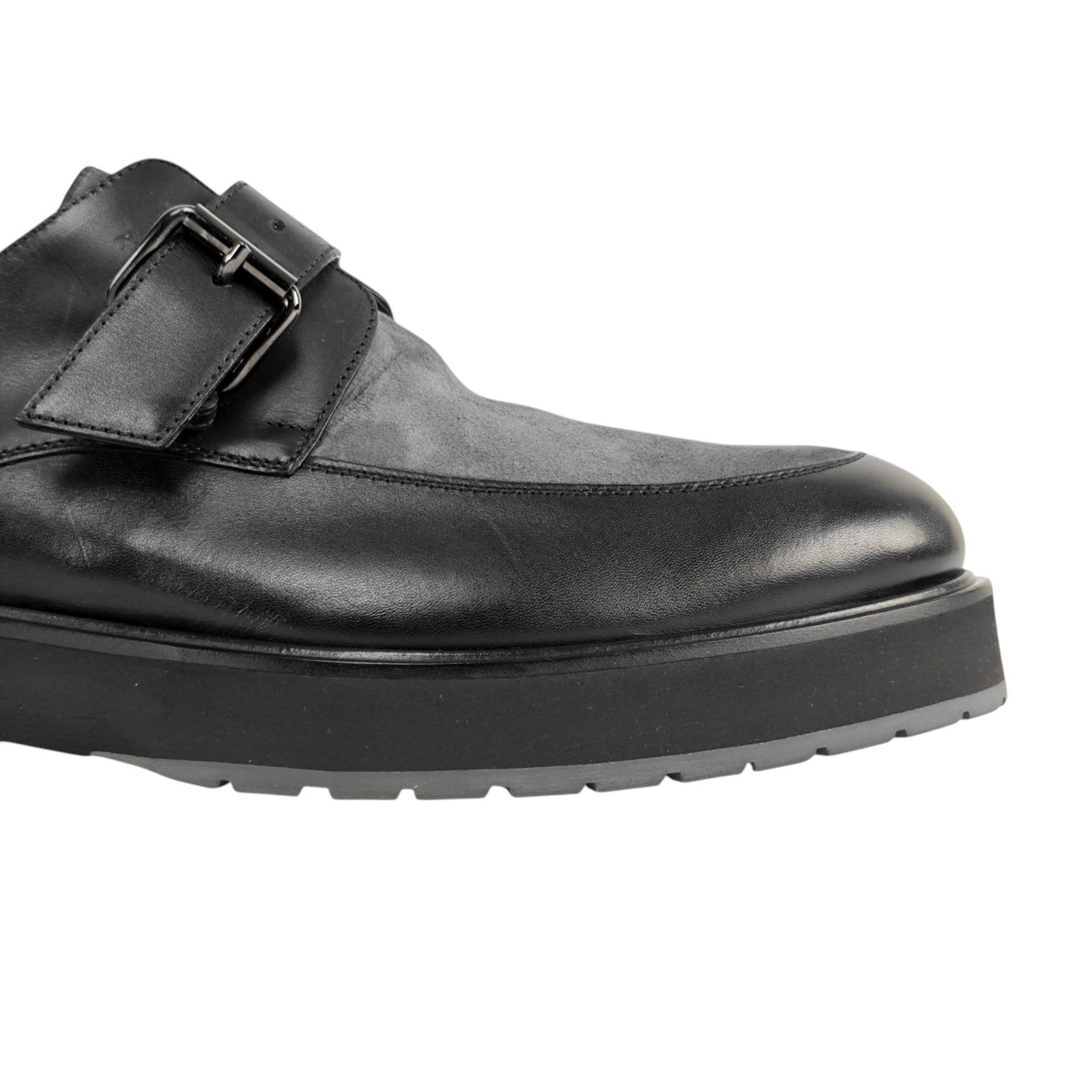 1200$ TESTONI Monk Shoes Buckle Black Lux Calf + Suede 10 UK / 11 US / 44 IT