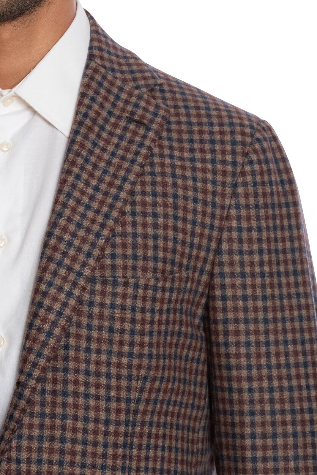 $1800 LUIGI BORRELLI "SORRENTO" Hand-Sewn Light Brown Cheks Jacket Blazer Wool