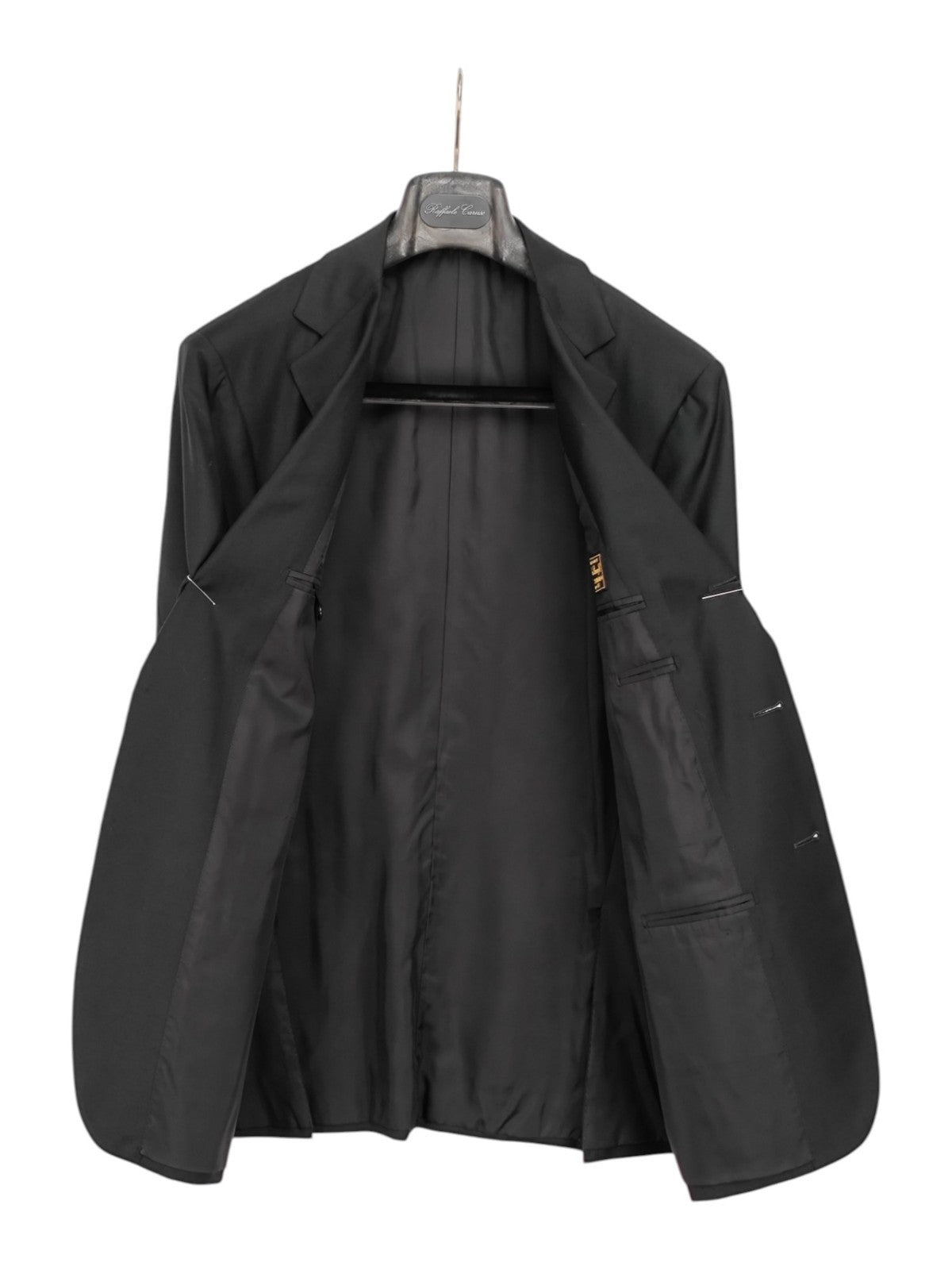 $2200 RAFFAELE CARUSO Black Solid Suit LORO PIANA Wool Super 130's