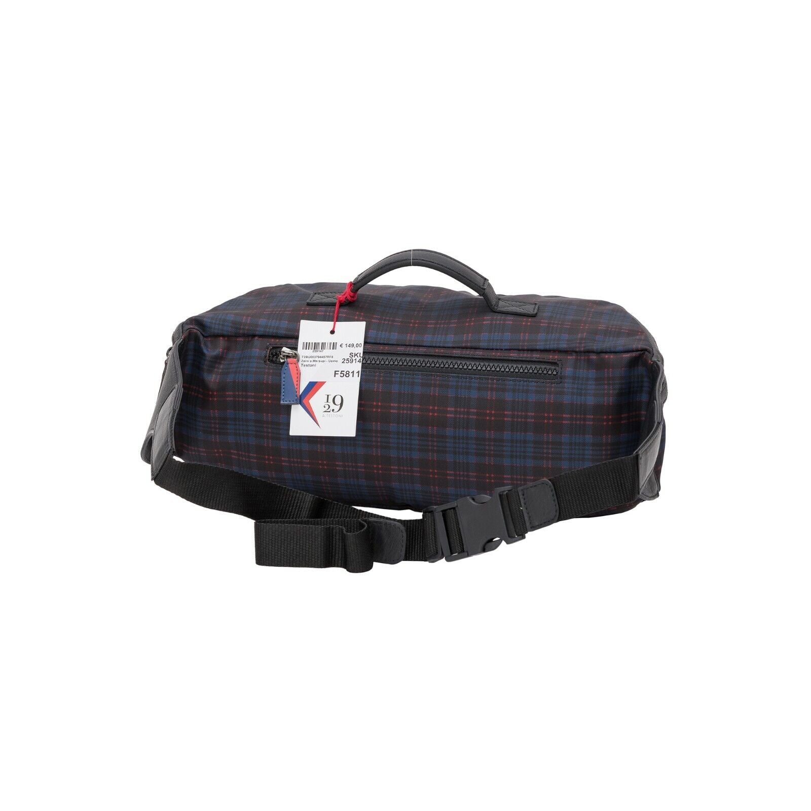 $199 Testoni I29 Bologna Large Crossbody Bag Calf + Techno Scottish Fabric