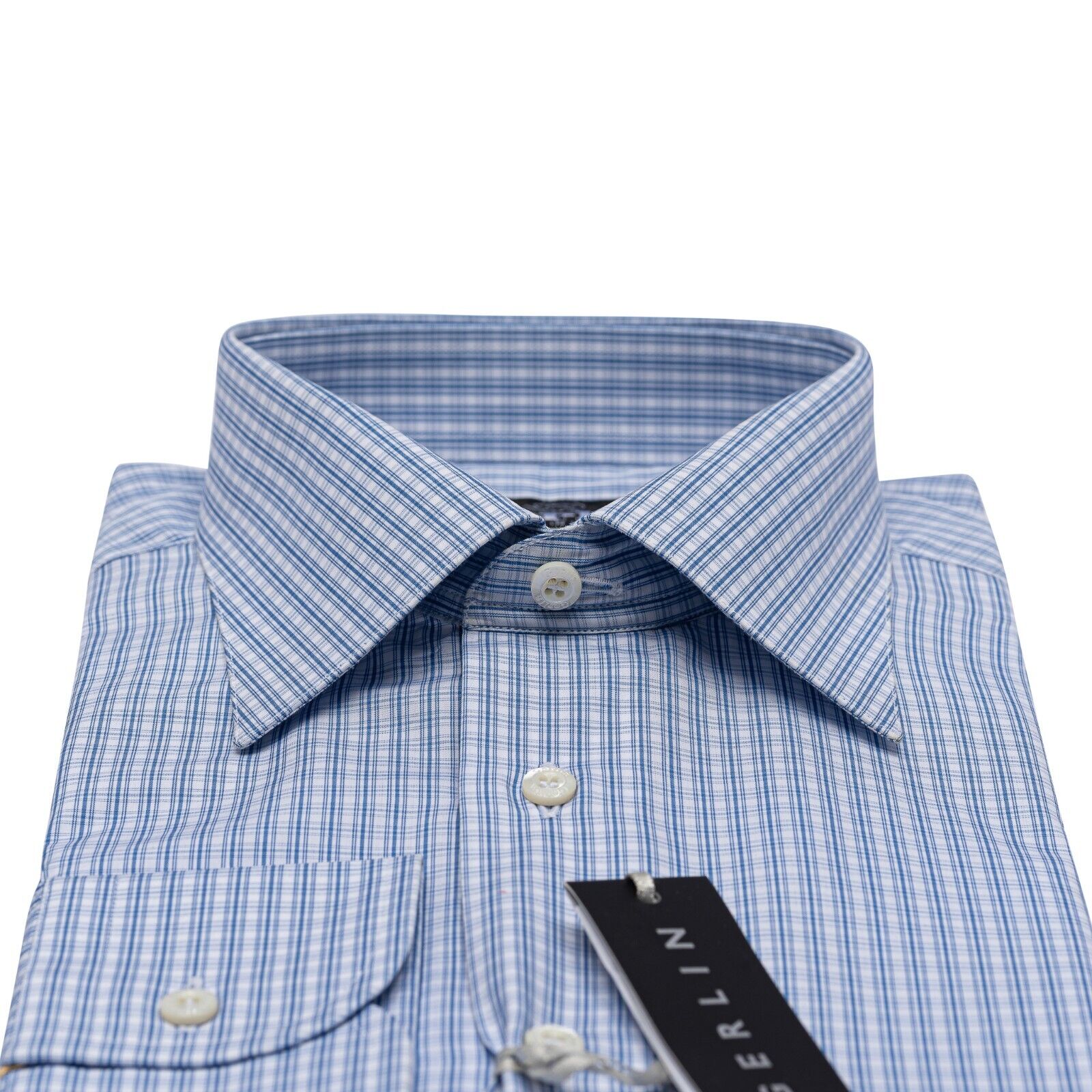 690$ LUXURY GERLIN Shirt Blue Checks ALUMO Cotton 16 - 41 1Q BIJAN