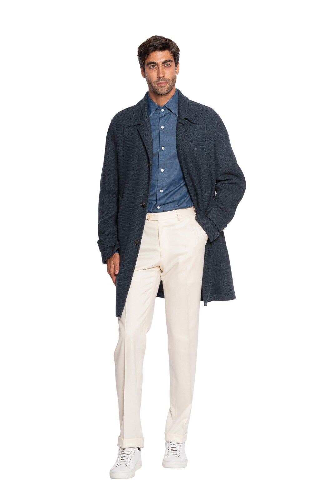$1650 BOGLIOLI MILANO "DUSTER" Blue Coat Wool Knit 38 US / 48 EU